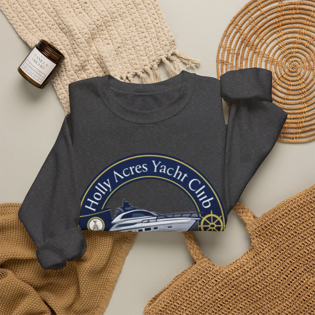 Virginia Yacht Club Crewneck Sweatshirt — "Holly Acres Yacht Club" Nautical Logo