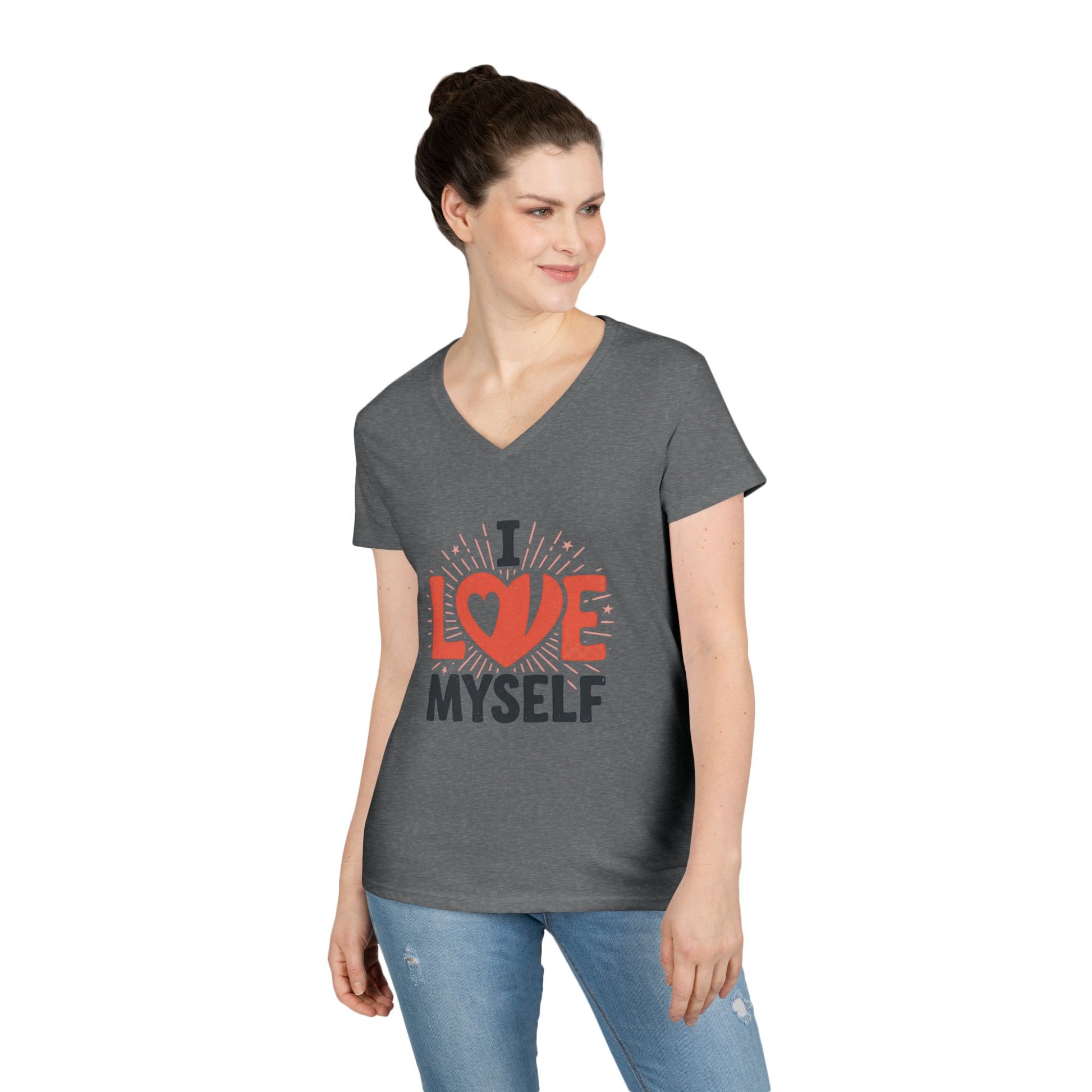 I Love Myself V-Neck Tee — Self-Love Women's T-Shirt Printify