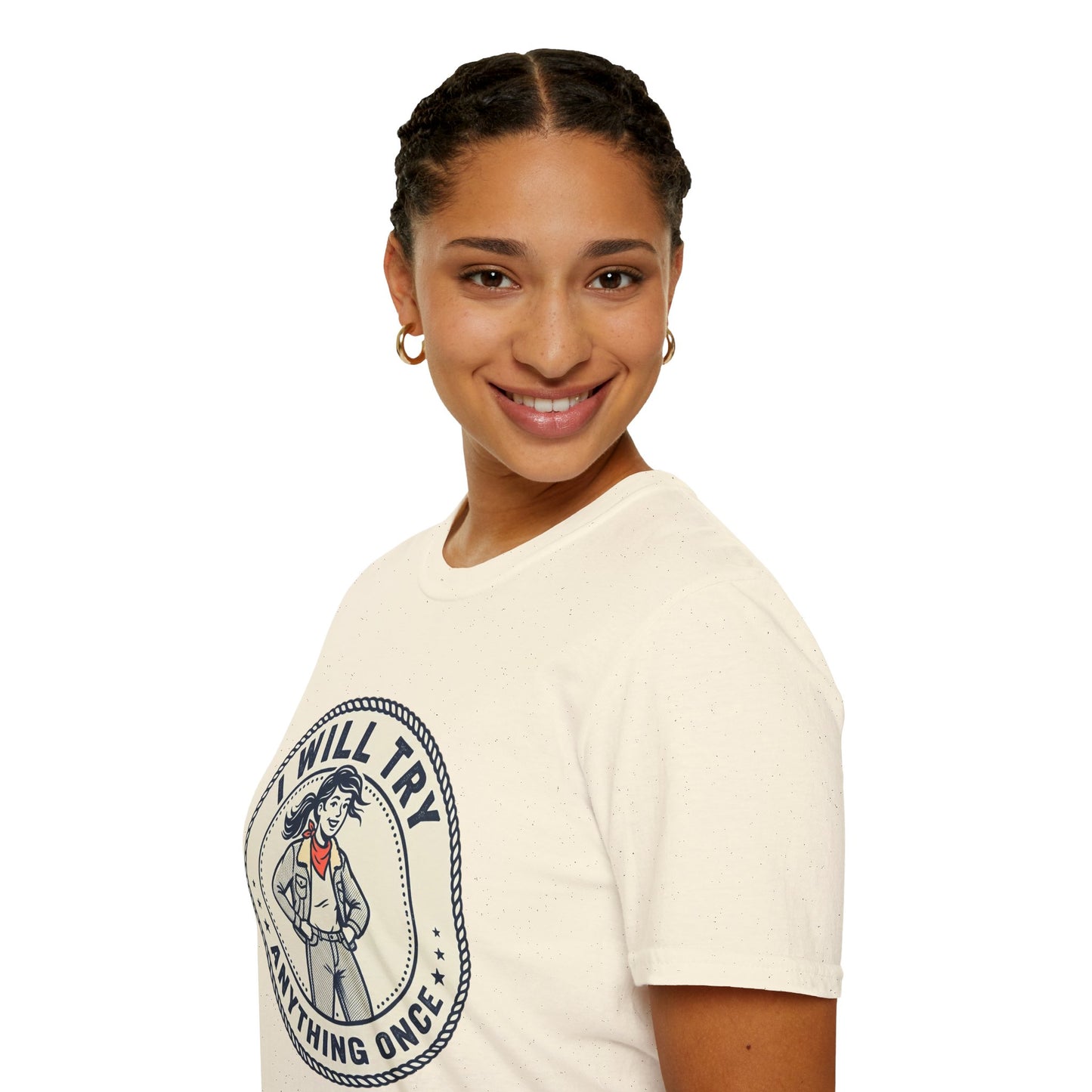 I Will Try Anything Once T-Shirt — Retro Adventurous Vintage Badge Tee