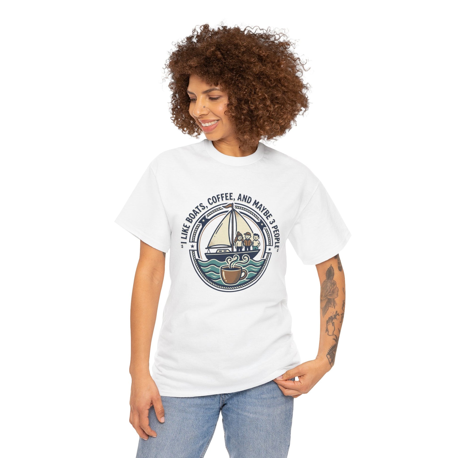 Sailboats & Coffee T‑Shirt — "I Like Boats, Coffee, and Maybe 3 People" Graphic Tee Printify