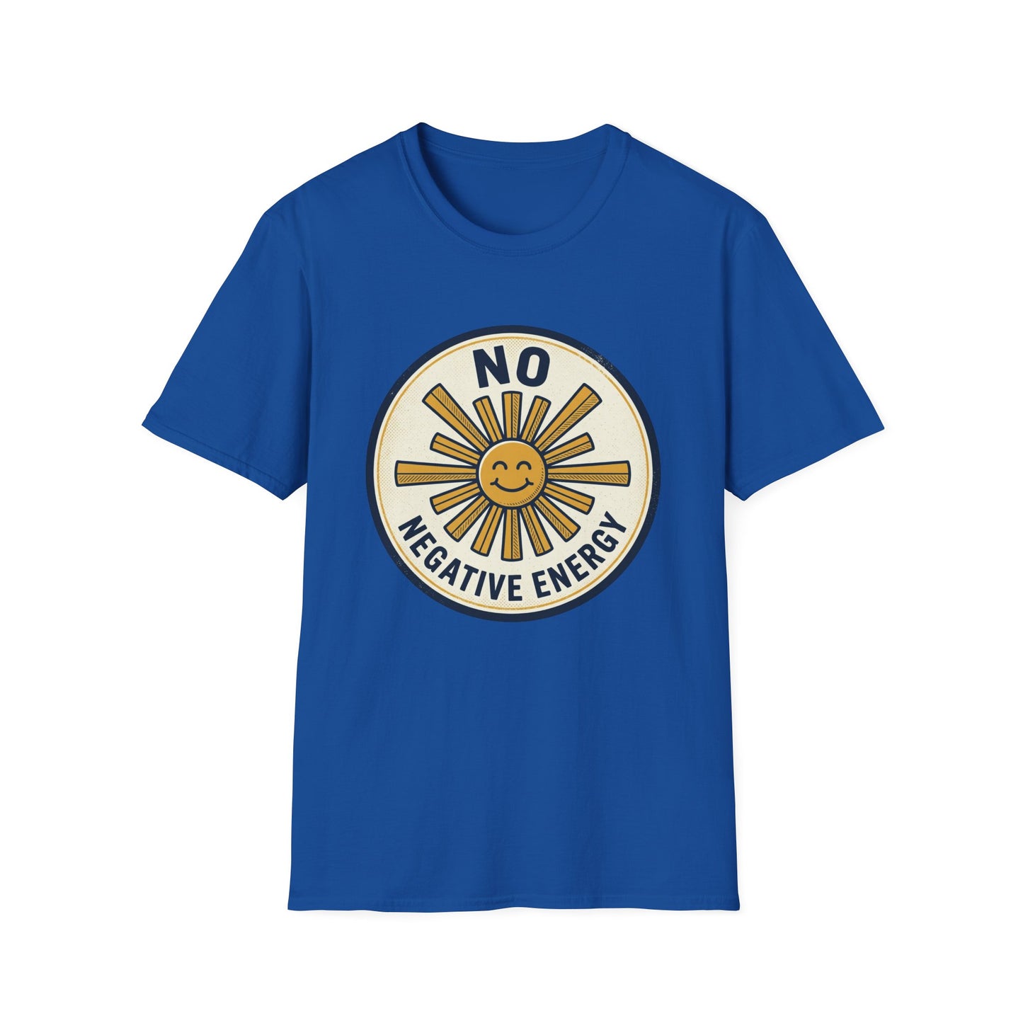 No Negative Energy T-Shirt — Retro Smiling Sun Positive Vibes Tee