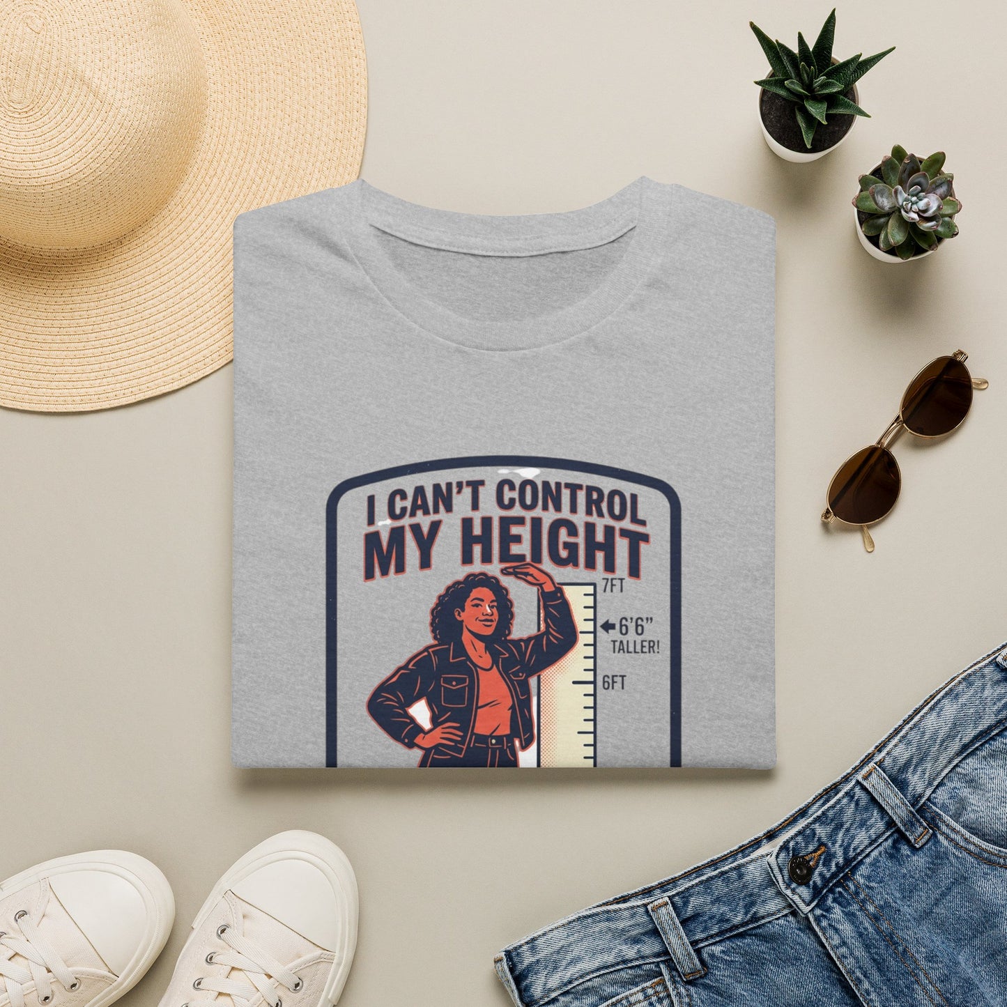 "I Can't Control My Height" Funny Tall Woman Graphic Tee