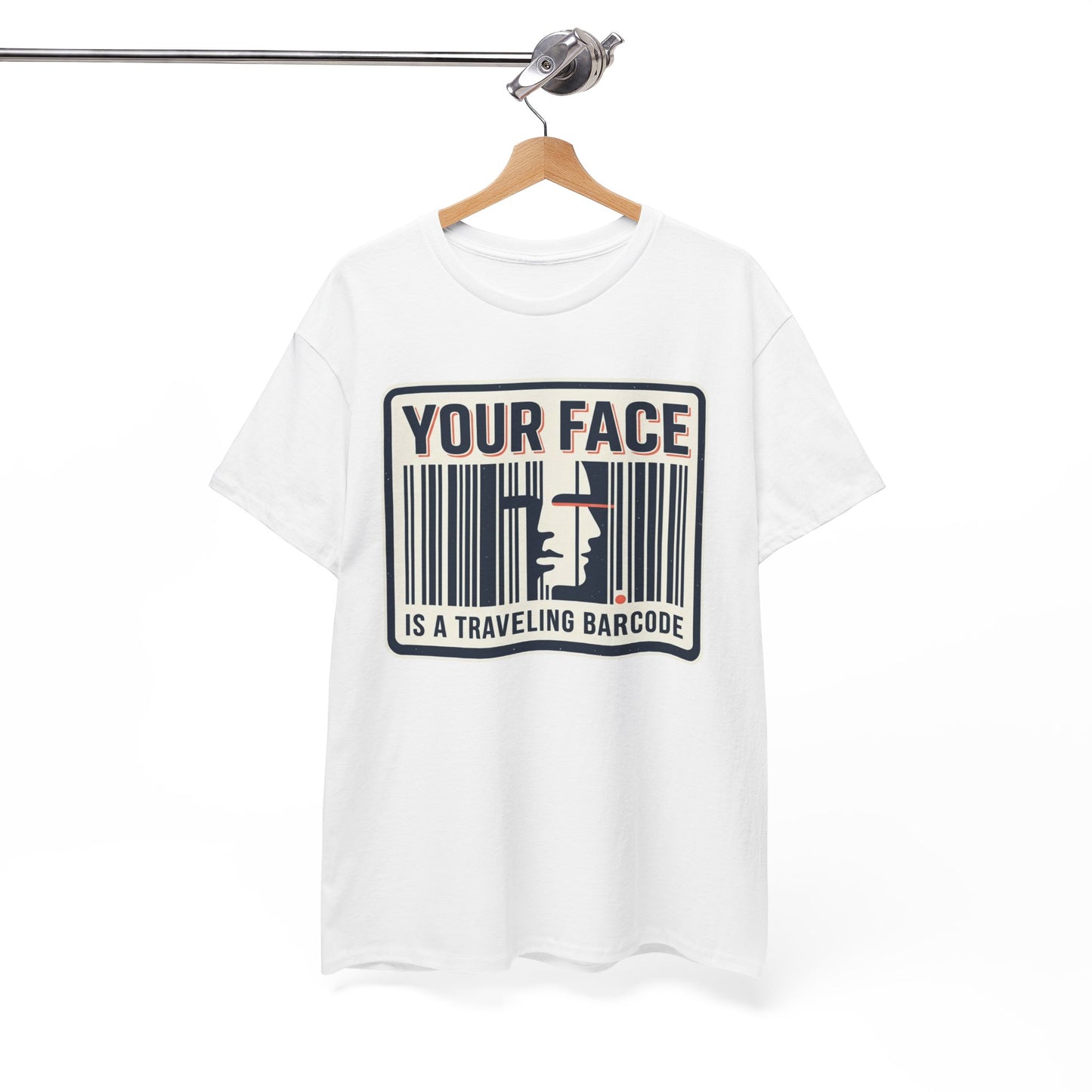 "Your Face Is a Traveling Barcode" Graphic Tee
