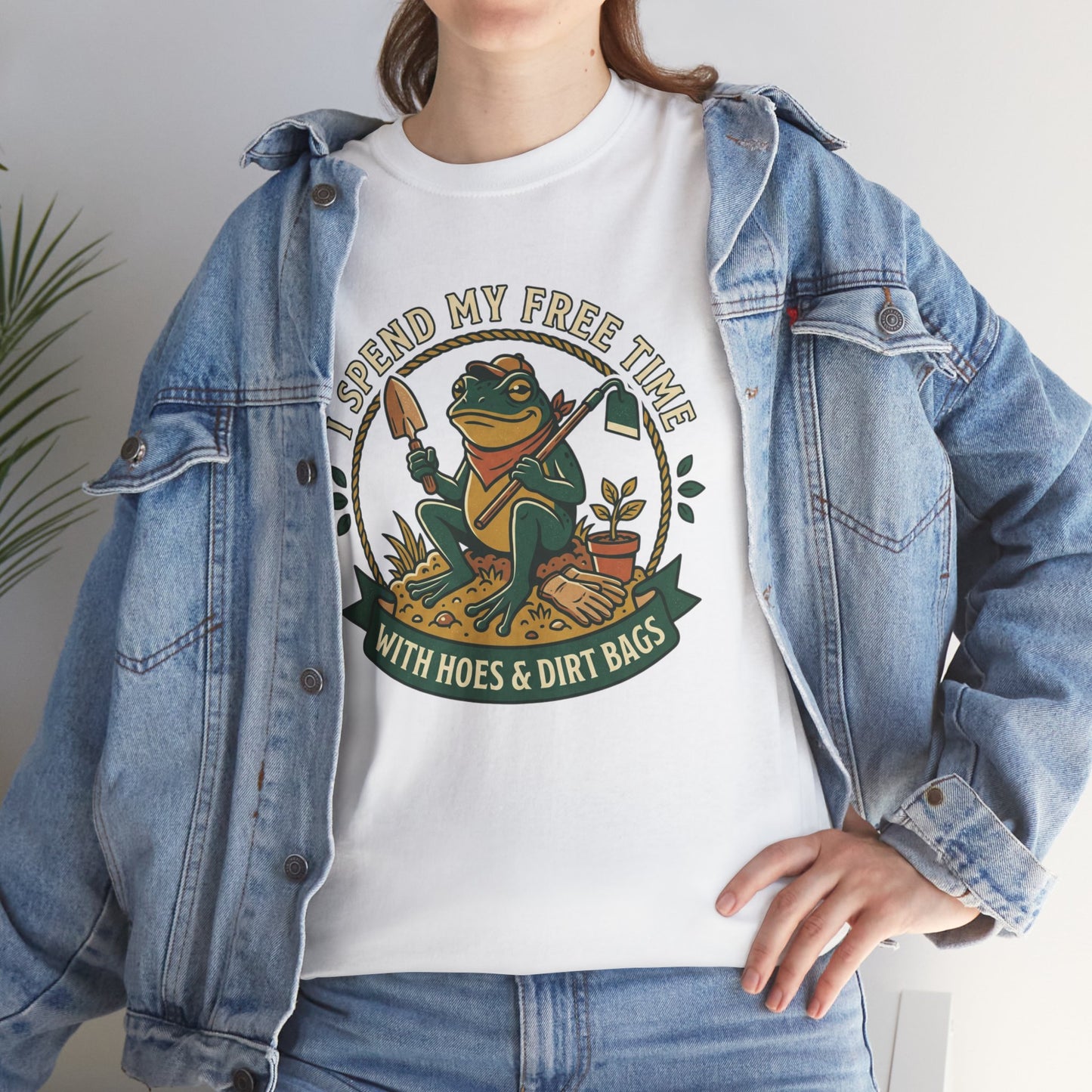 Gardening Frog T-Shirt — "I Spend My Free Time With Hoes & Dirt Bags" Funny Garden Tee