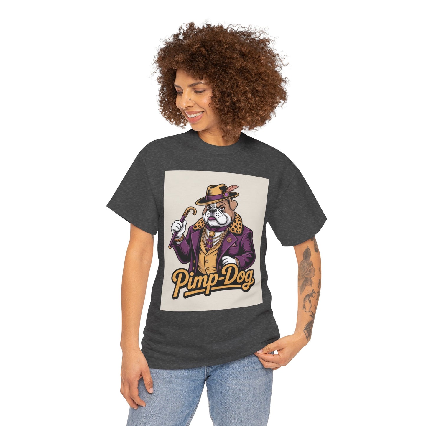 Pimp-Dog Graphic Tee — Retro Bulldog Character Shirt Printify
