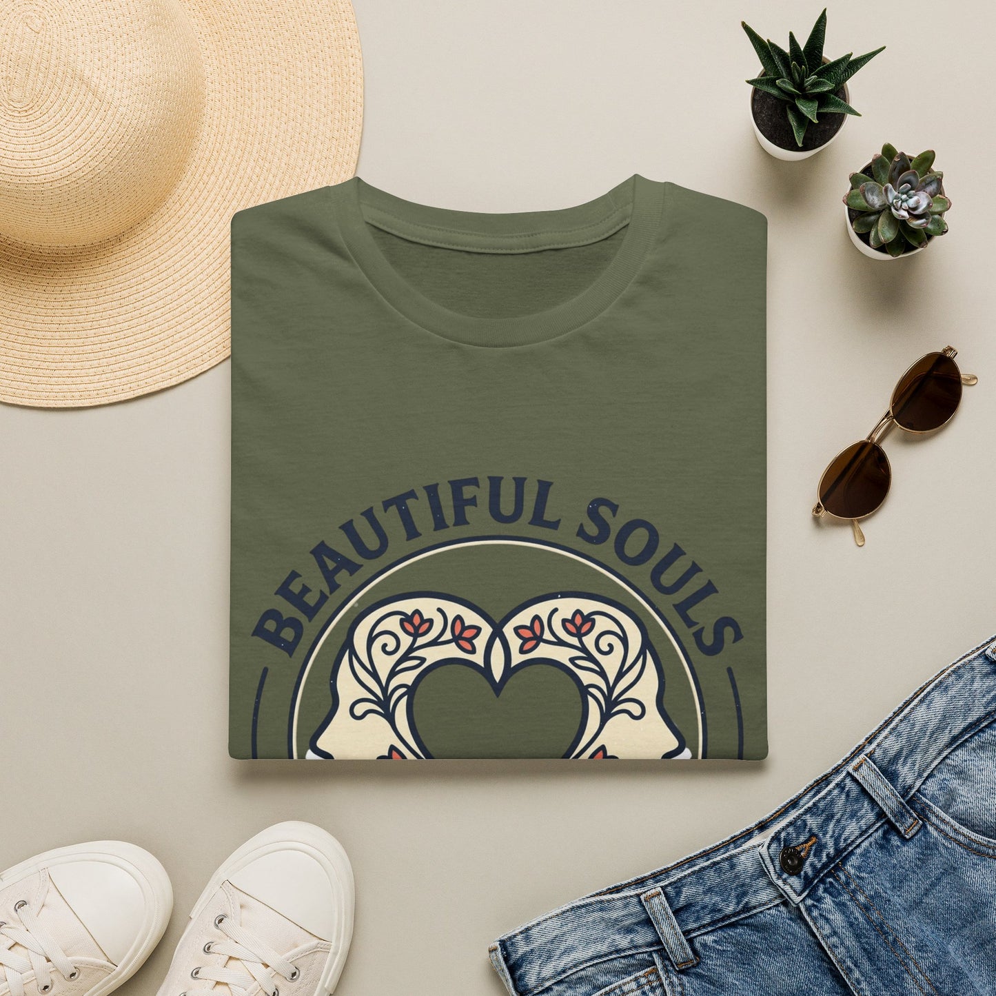 Beautiful Souls Graphic T-Shirt — "Beautiful Souls" Heart Floral Tee