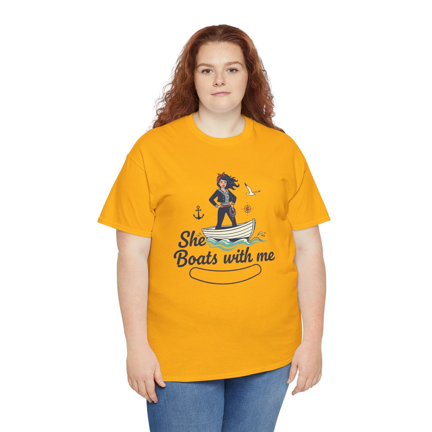 T-Shirt — "She Boats With Me" Nautical Couple Tee Printify