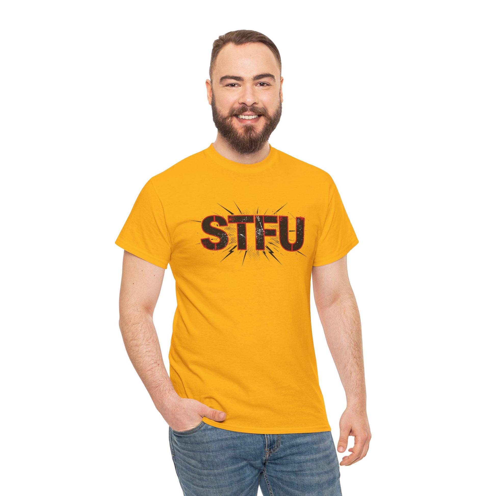 STFU Graphic Tee — Bold Distressed Text Shirt for Statement Style Printify