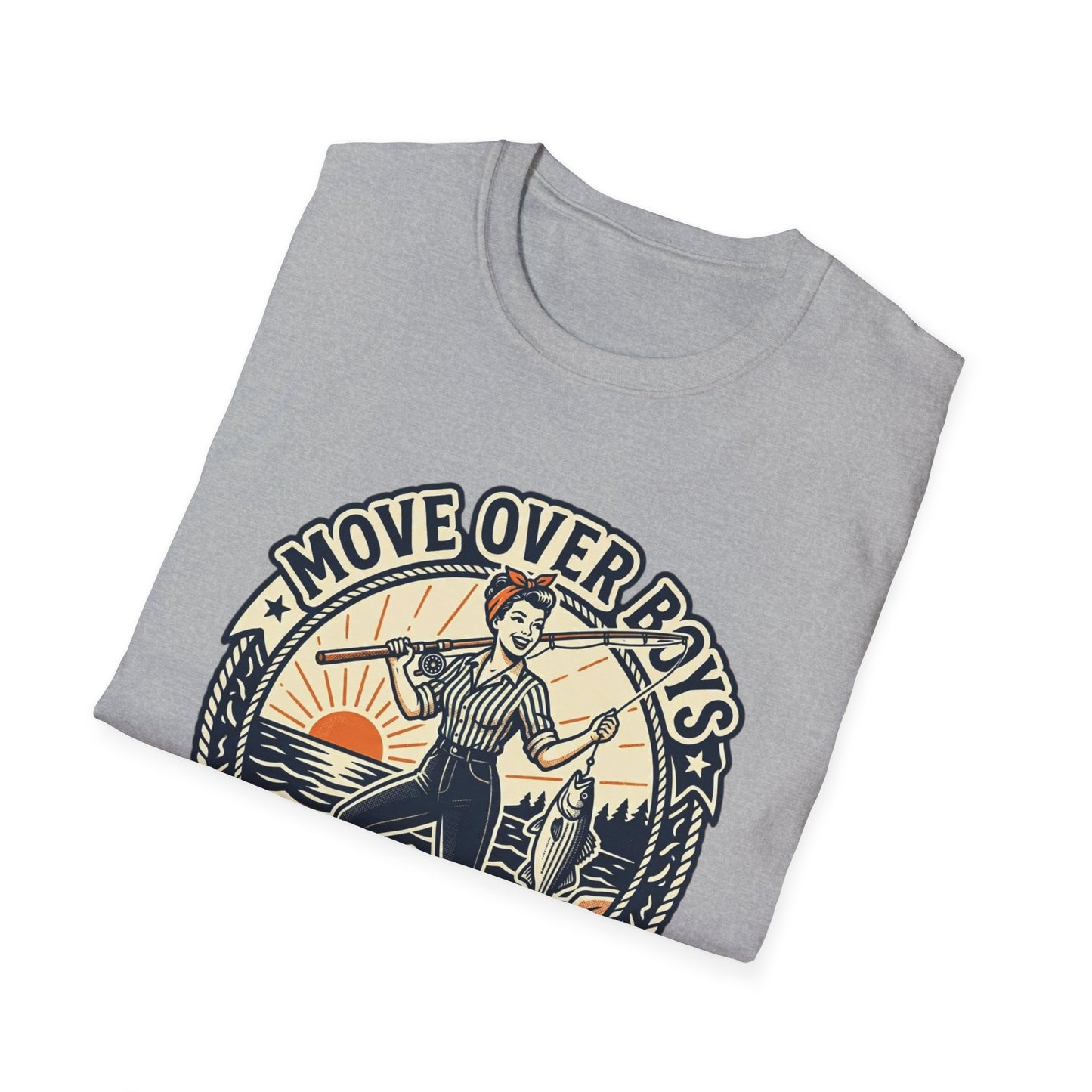 "Move Over Boys, Let This Girl Show How to Fish" Vintage Design - Fishing T-Shirt