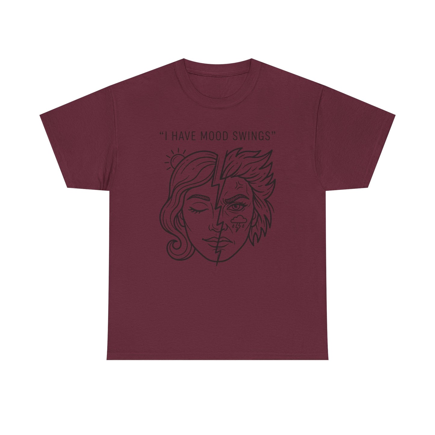 Mood Swings Graphic Tee — Split Face Line Art "I Have Mood Swings" T-Shirt Printify