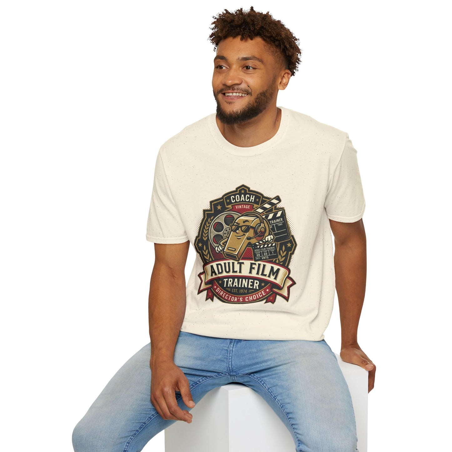 Adult Film Trainer T-Shirt — Vintage Director’s Coach Movie Reel Tee Printify