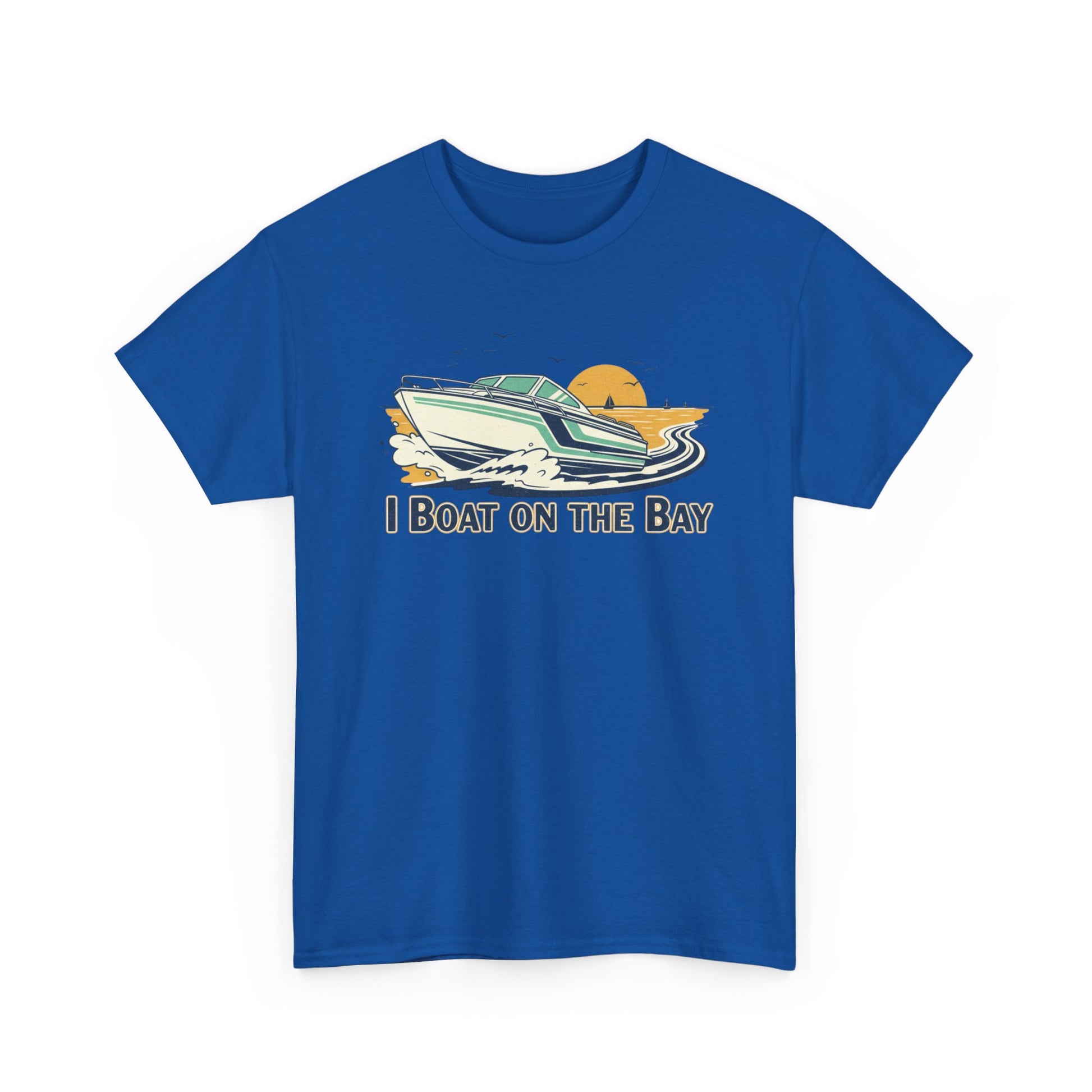 Boat on the Bay T-Shirt — Retro Motorboat Sunset Tee Printify