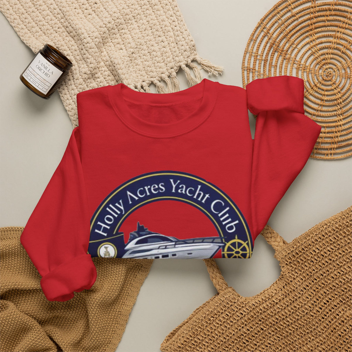 Virginia Yacht Club Crewneck Sweatshirt — "Holly Acres Yacht Club" Nautical Logo