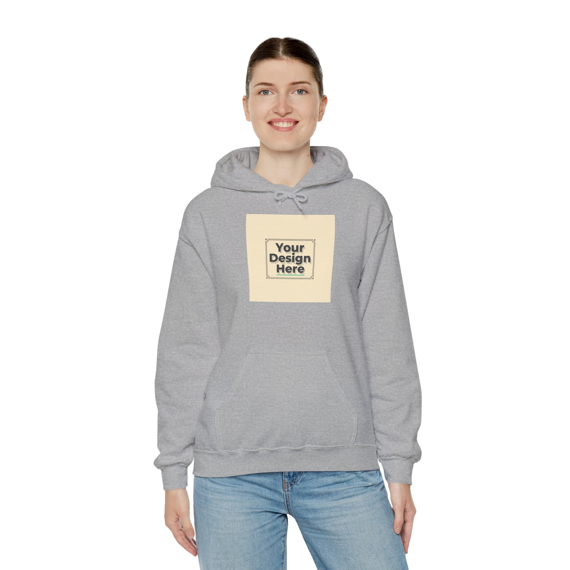 Custom Classic White Hoodie with Centered Square Design Mockup Printify