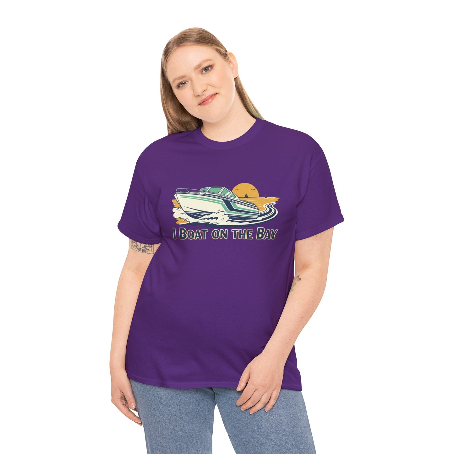 Boat on the Bay T-Shirt — Retro Motorboat Sunset Tee Printify