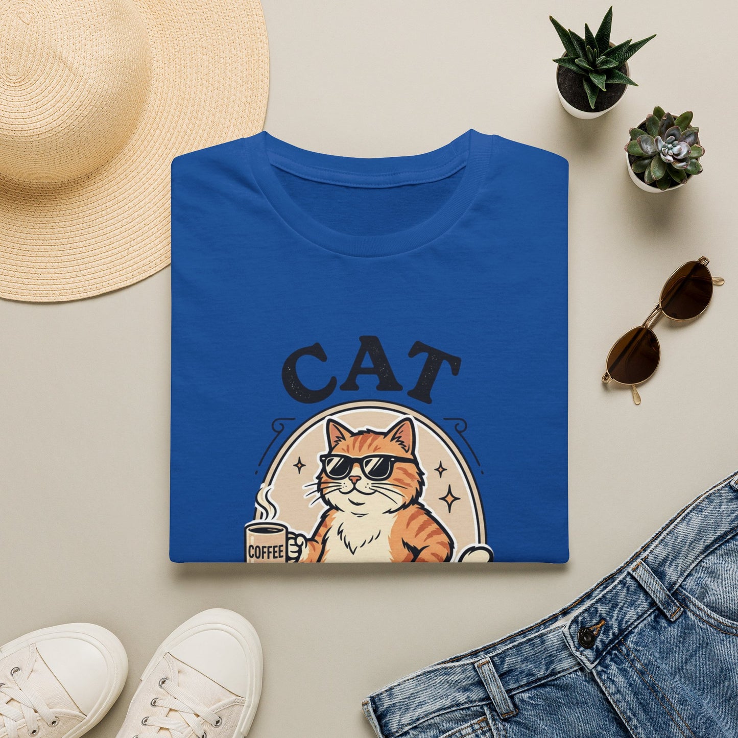 Cat Dad T‑Shirt — Cool Cat with Coffee Graphic Tee