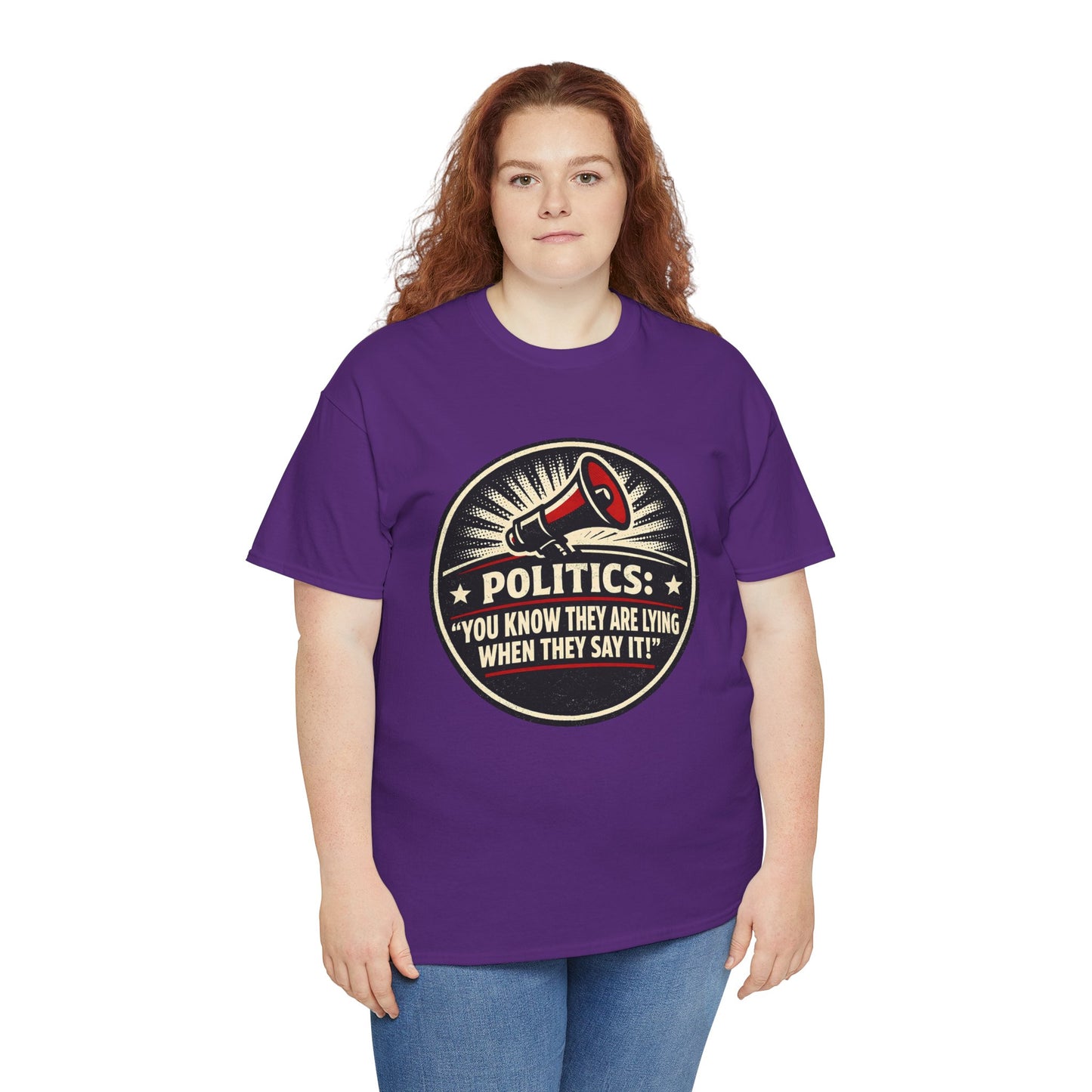 Political Satire T-Shirt — "Politics: You Know They Are Lying When They Say It" Retro Megaphone Tee
