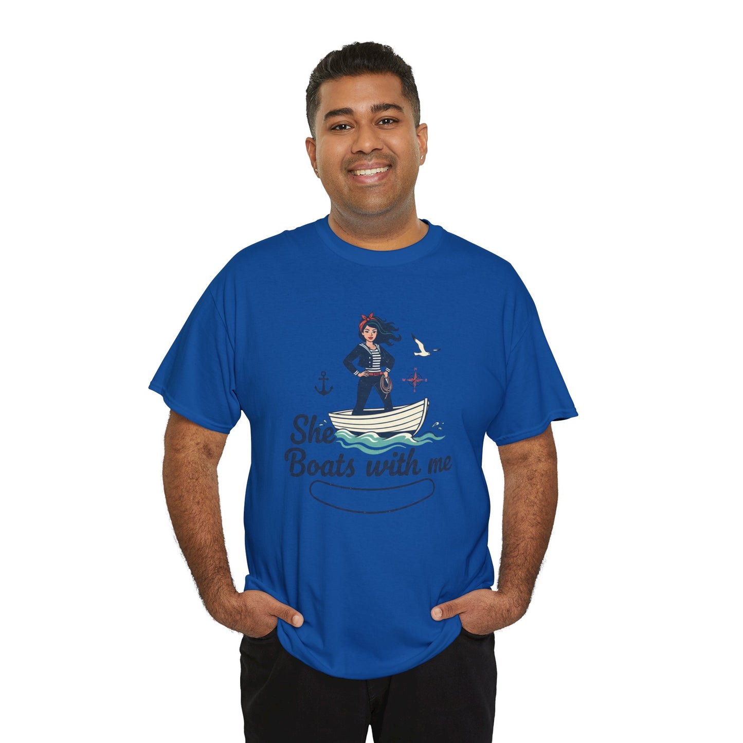 T-Shirt — "She Boats With Me" Nautical Couple Tee Printify