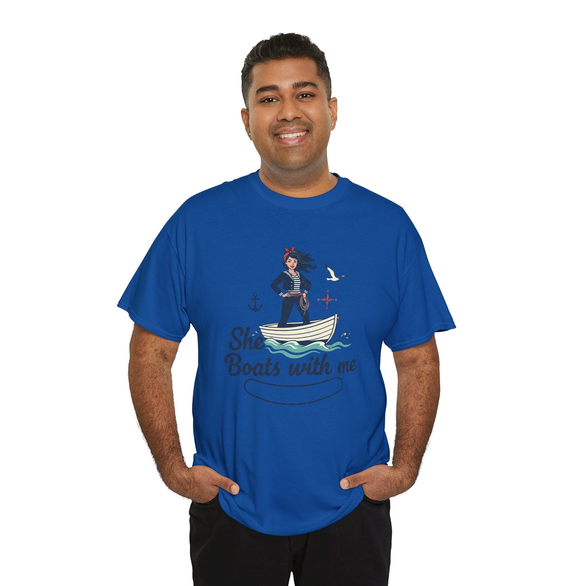 T-Shirt — "She Boats With Me" Nautical Couple Tee Printify