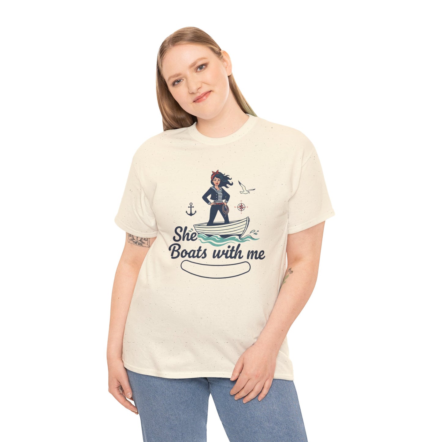 T-Shirt — "She Boats With Me" Nautical Couple Tee Printify