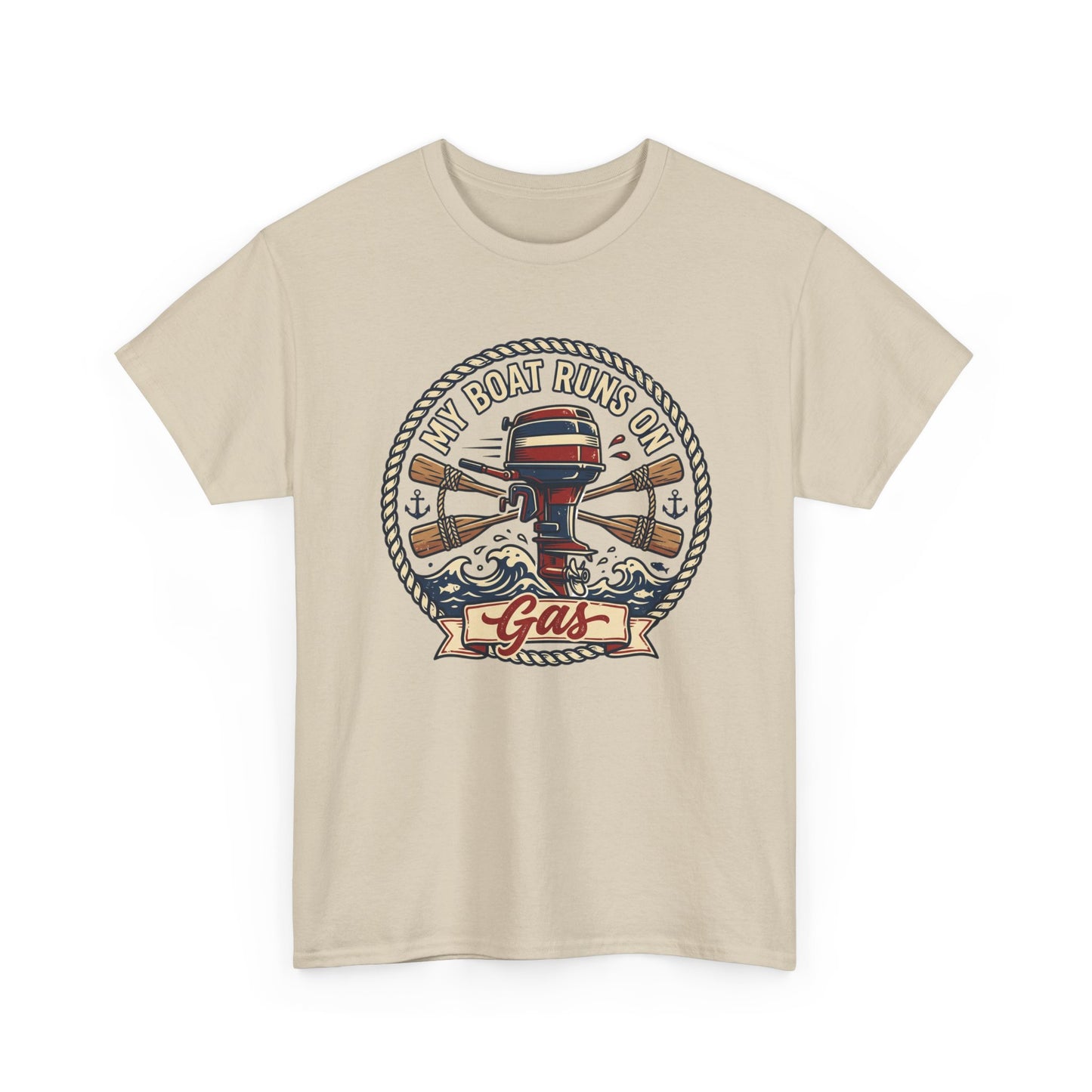 Boat Runs on Gas T-Shirt — Vintage Outboard Motor Fishing Tee Printify