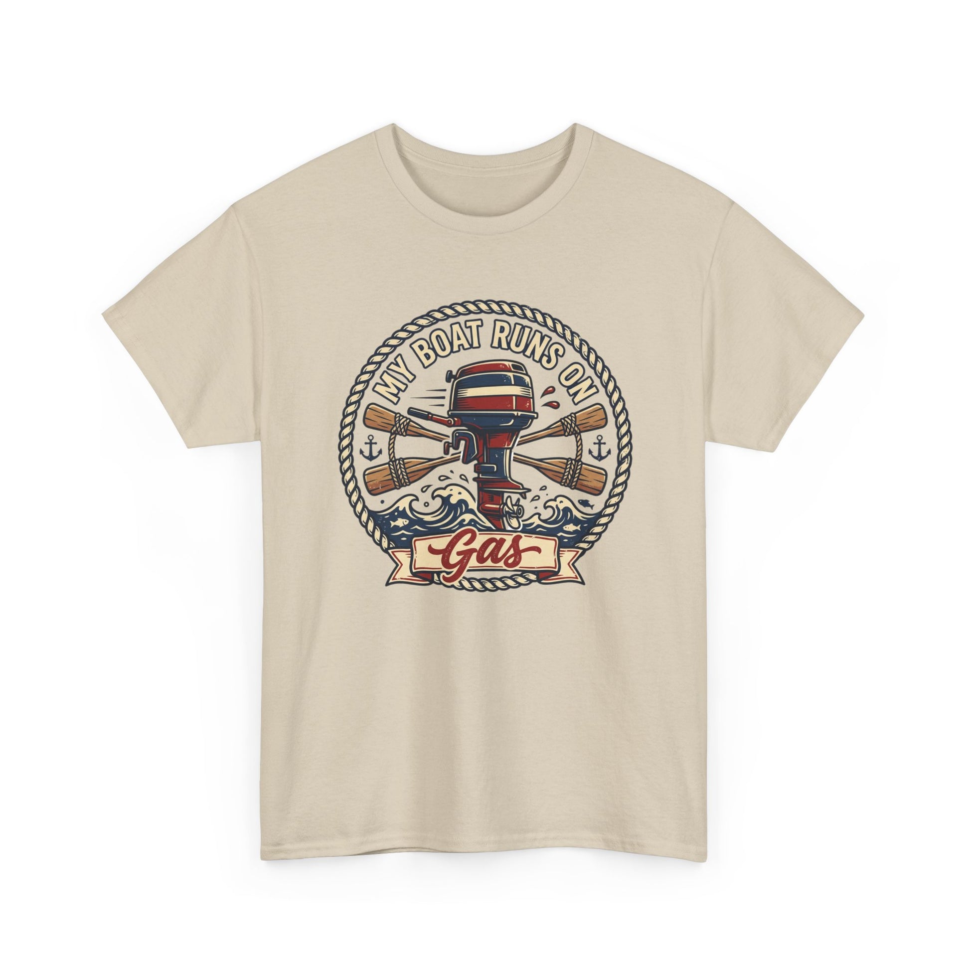 Boat Runs on Gas T-Shirt — Vintage Outboard Motor Fishing Tee Printify