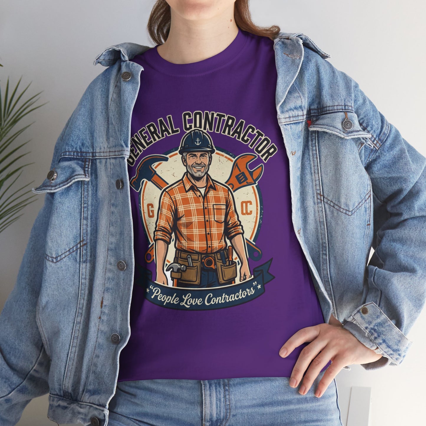 General Contractor T-Shirt — Vintage Construction Worker Logo Tee Printify