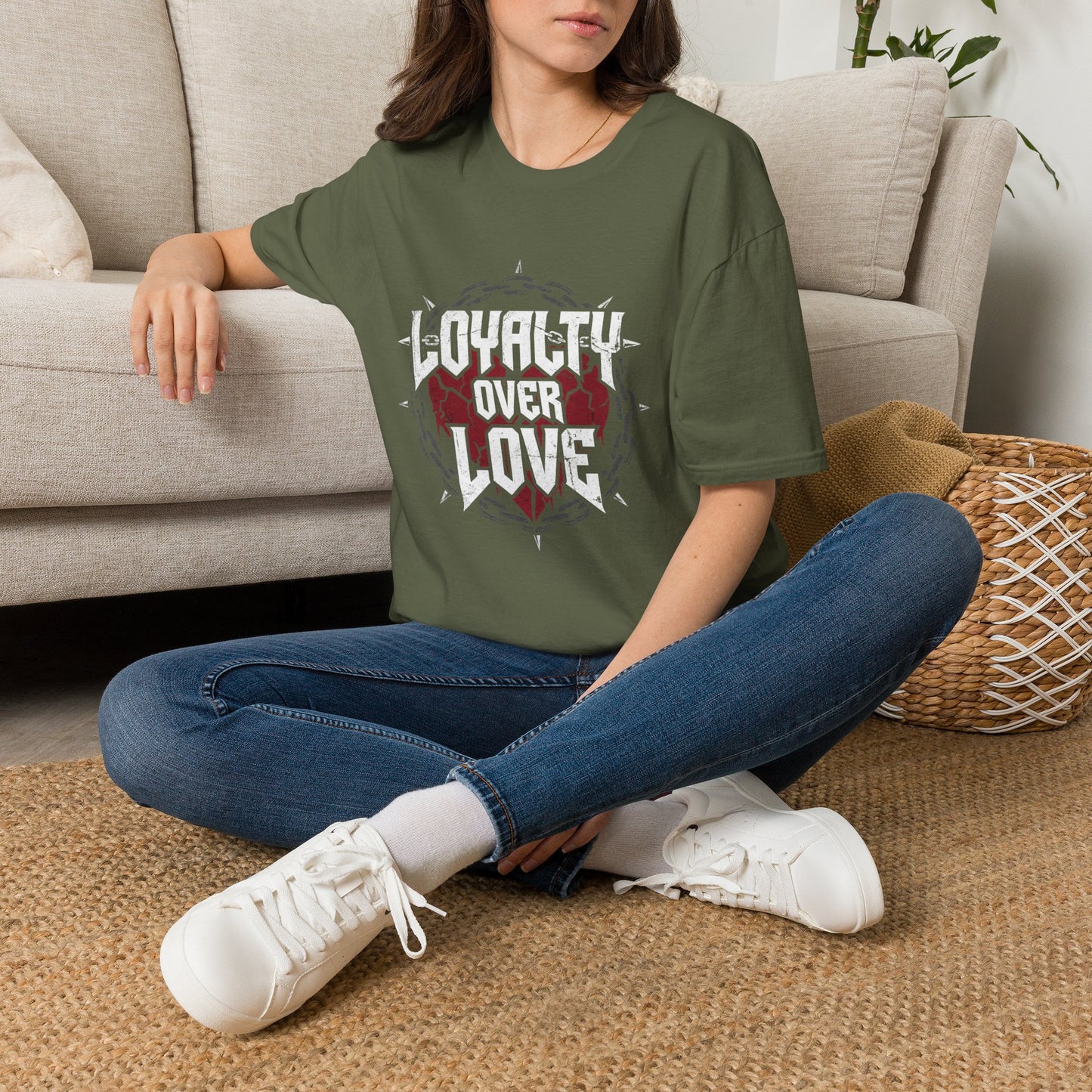 Loyalty Over Love T-Shirt — Edgy Heart & Chain Graphic Tee