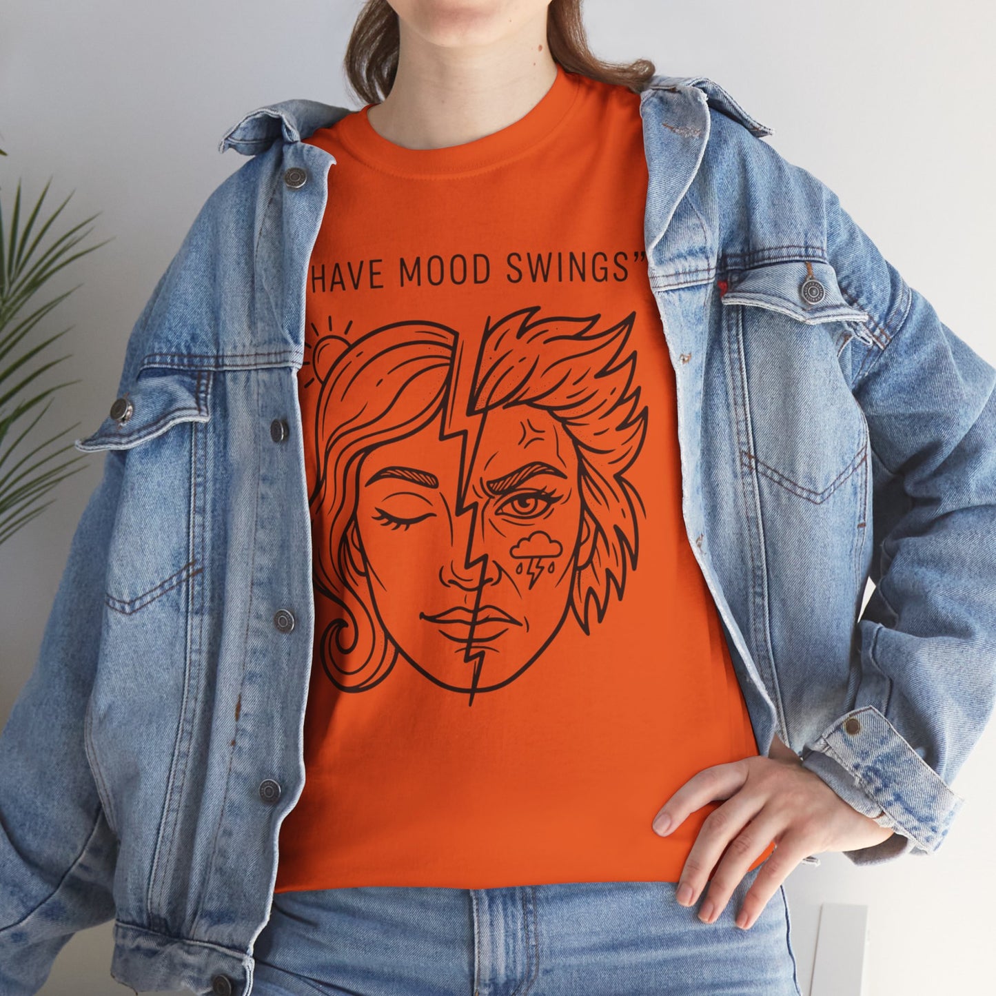 Mood Swings Graphic Tee — Split Face Line Art "I Have Mood Swings" T-Shirt Printify