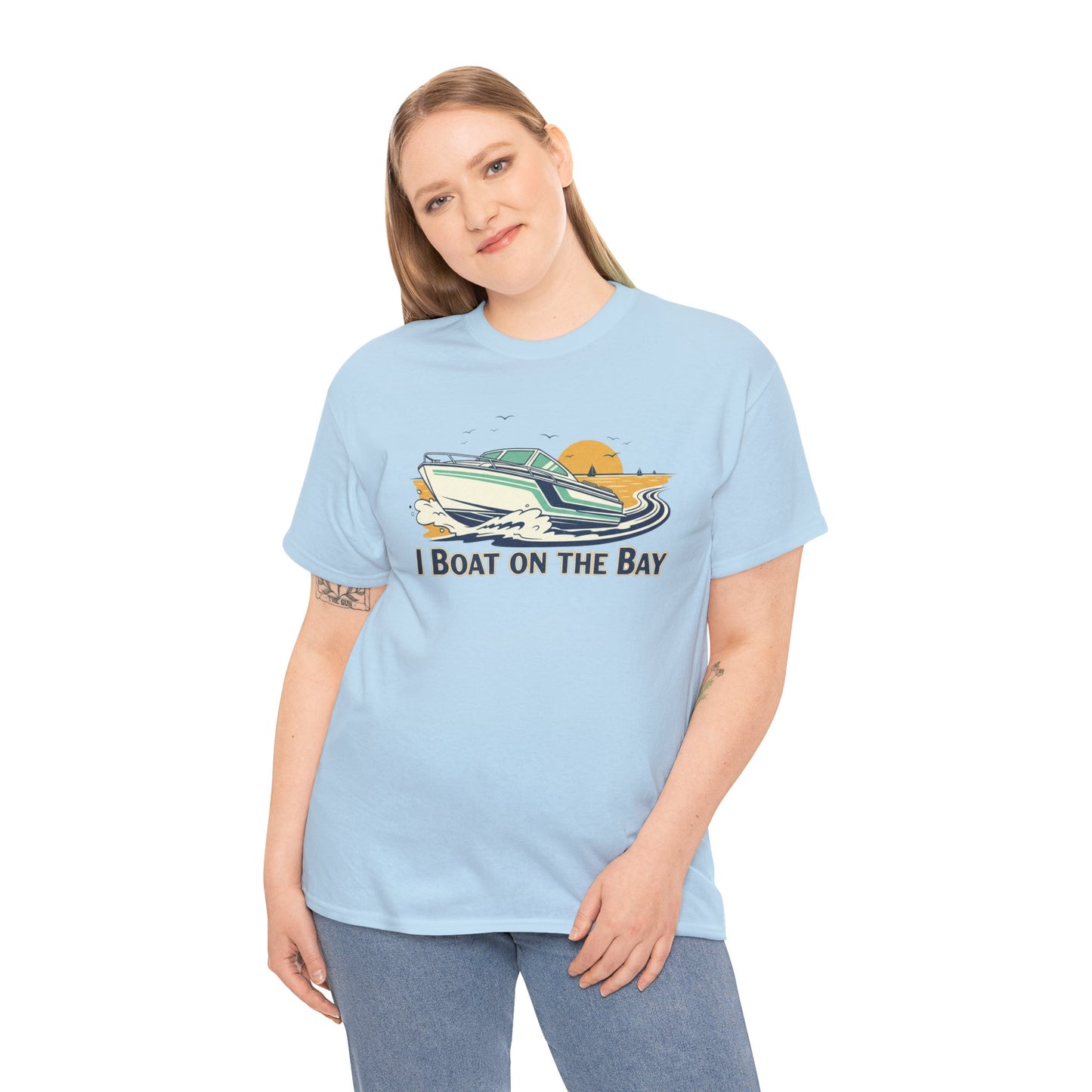 Boat on the Bay T-Shirt — Retro Motorboat Sunset Tee Printify