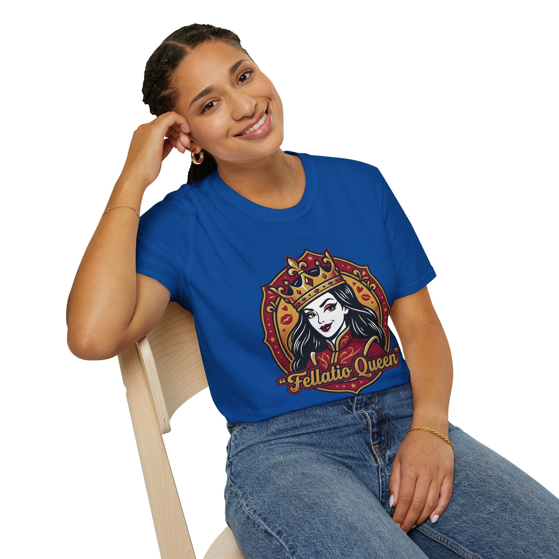 "Fellatio Queen" Retro Pinup Crown Graphic Tee Printify