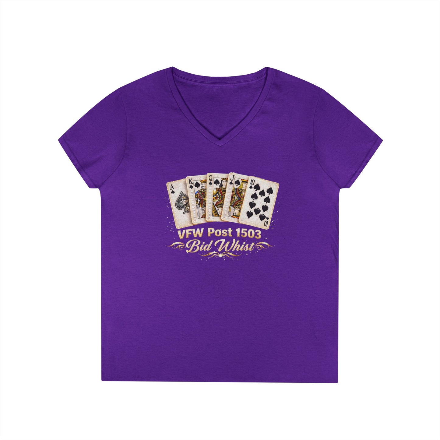 Ladies' V-Neck T-Shirt — Vintage Playing Cards "VFW Post 1503" Graphic Printify