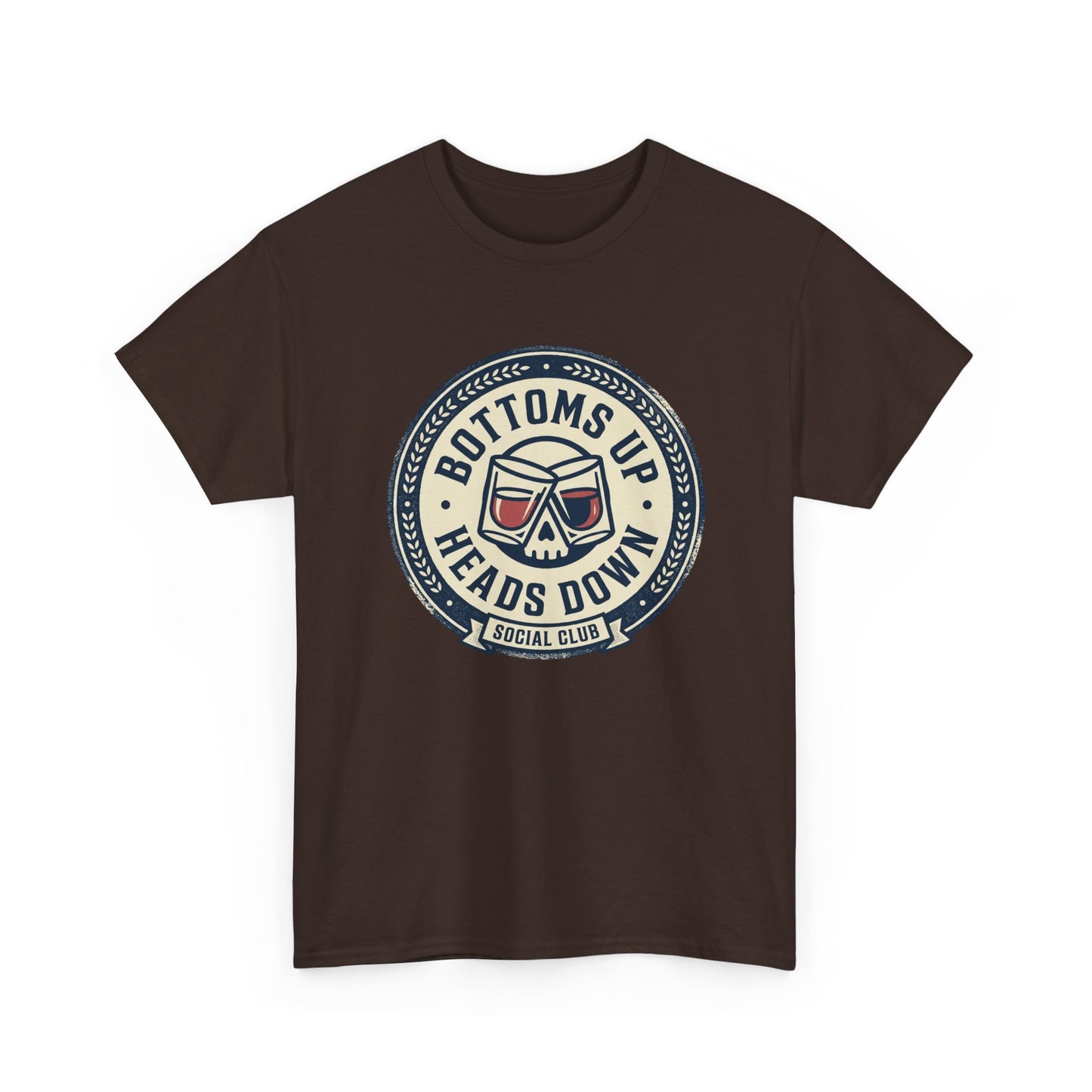 "Bottoms Up Heads Down" Skull Beer Logo Tee