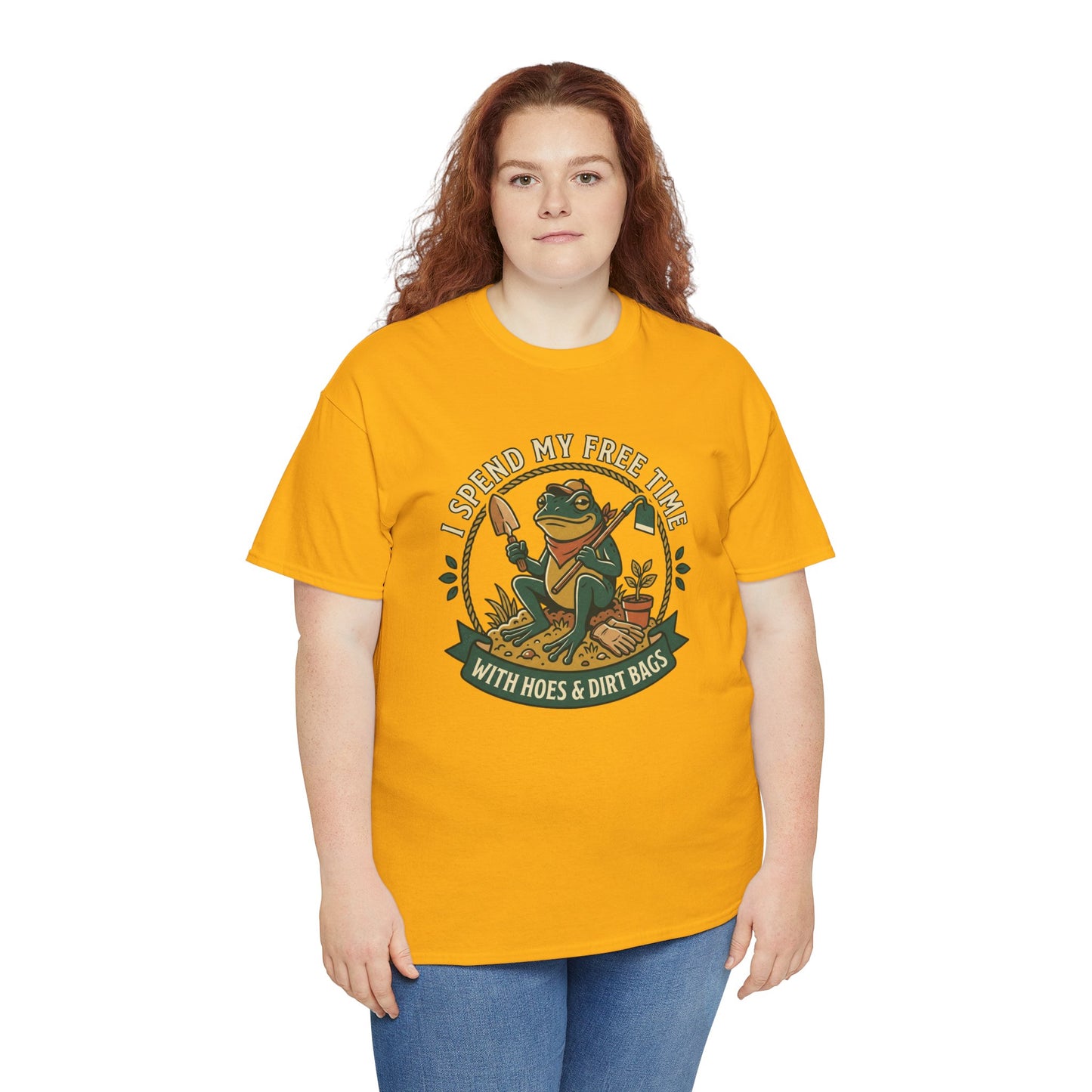Gardening Frog T-Shirt — "I Spend My Free Time With Hoes & Dirt Bags" Funny Garden Tee
