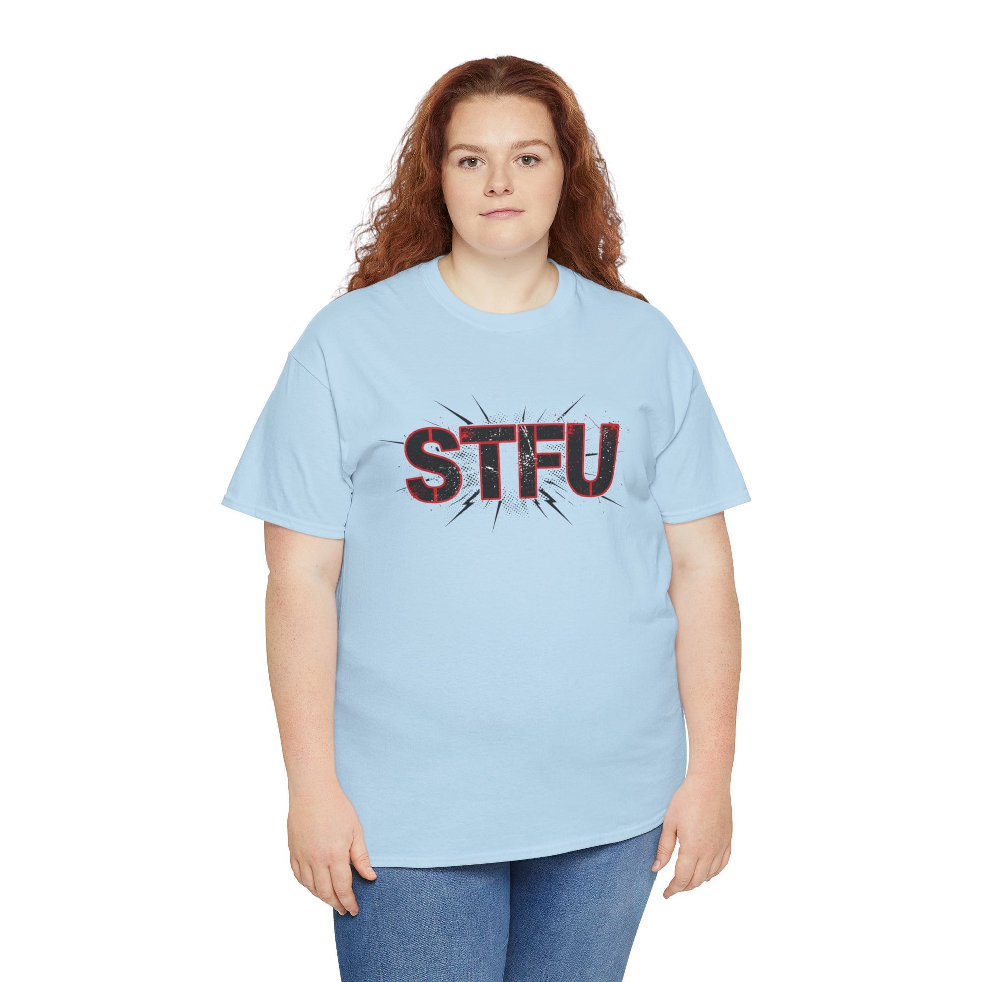 STFU Graphic Tee — Bold Distressed Text Shirt for Statement Style Printify