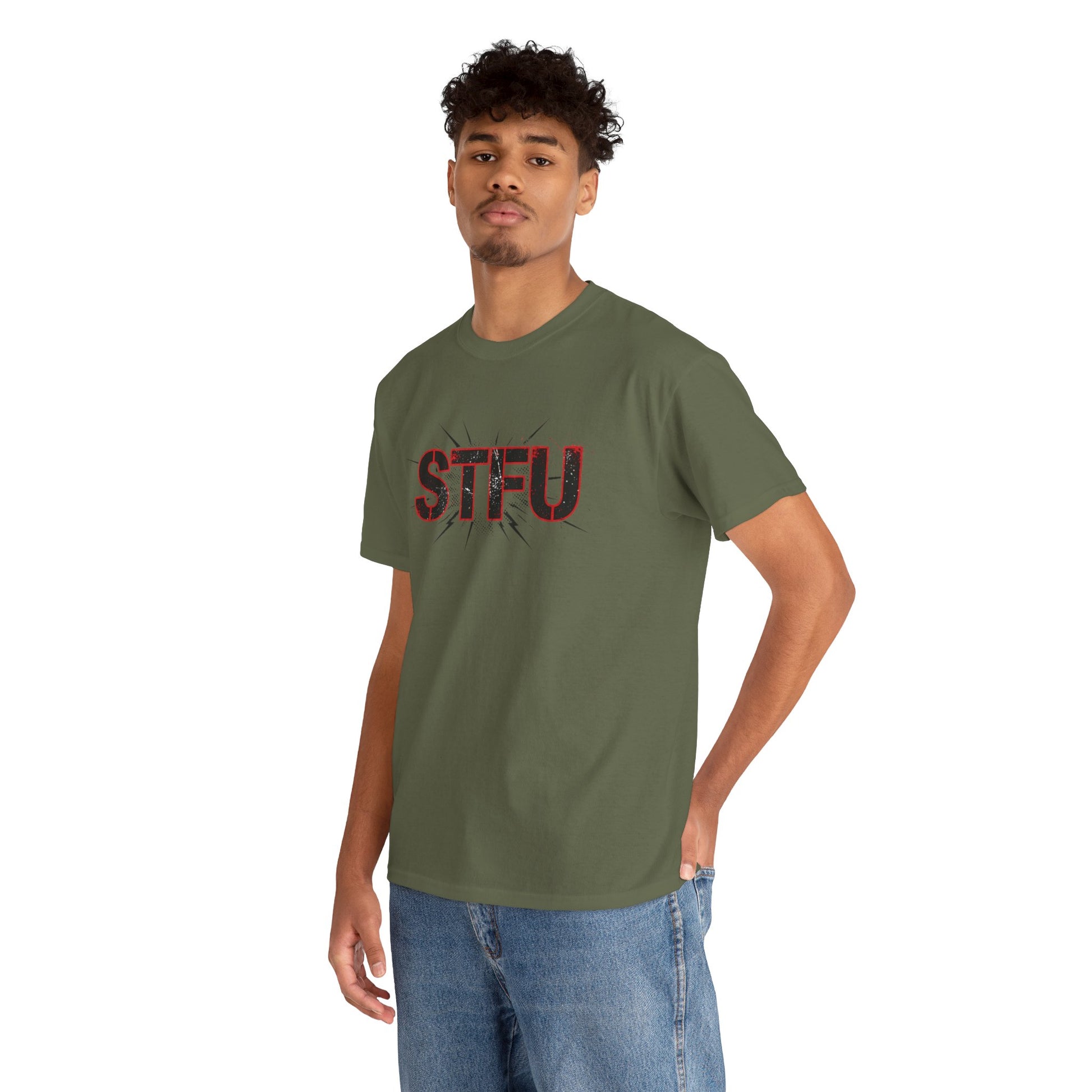 STFU Graphic Tee — Bold Distressed Text Shirt for Statement Style Printify