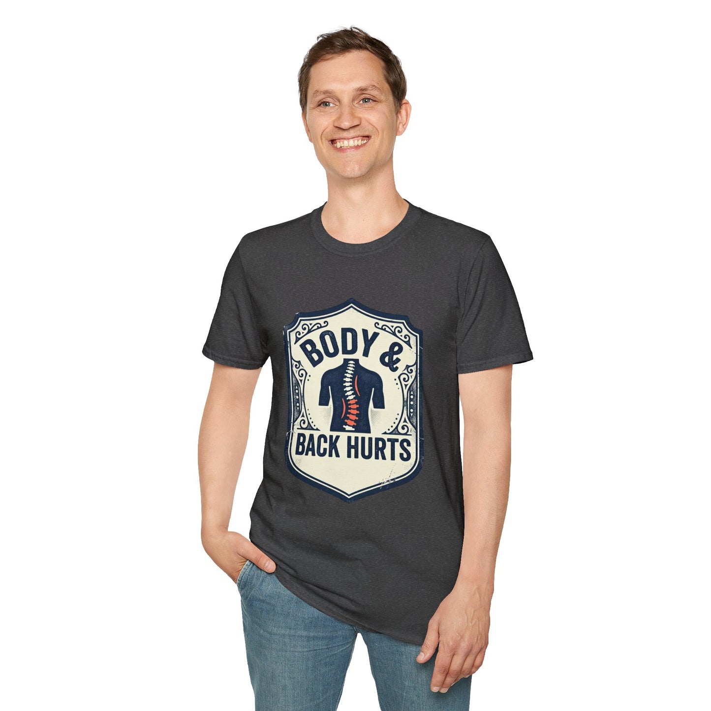Back Hurts T-Shirt — Body & Back Hurts Graphic Tee for Spine Pain Relief Awareness