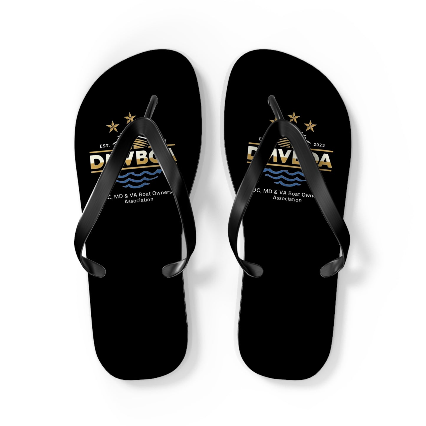 Black Logo Flip Flops — DMV Boat Owners Association Summer Sandals DMVBOA