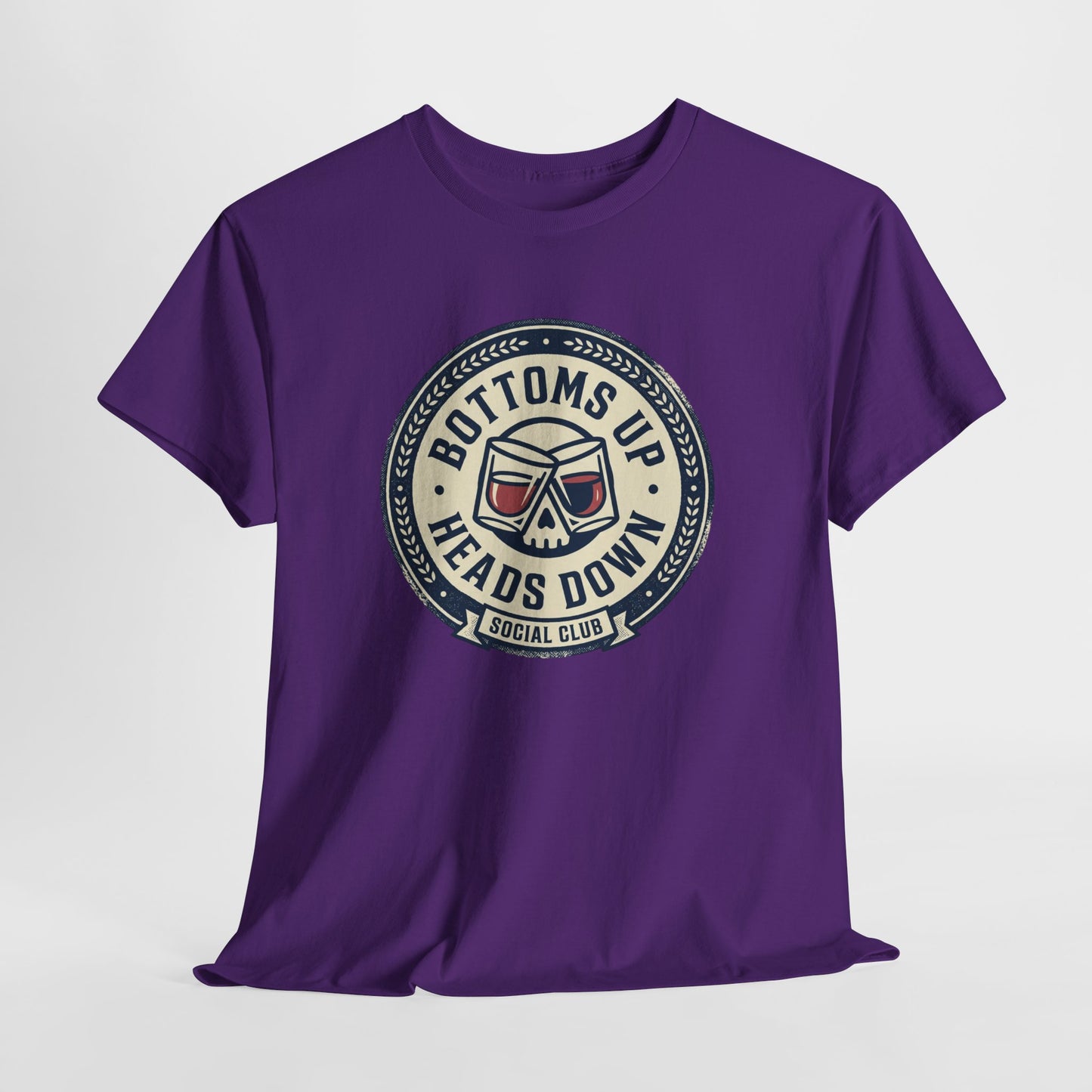 "Bottoms Up Heads Down" Skull Beer Logo Tee