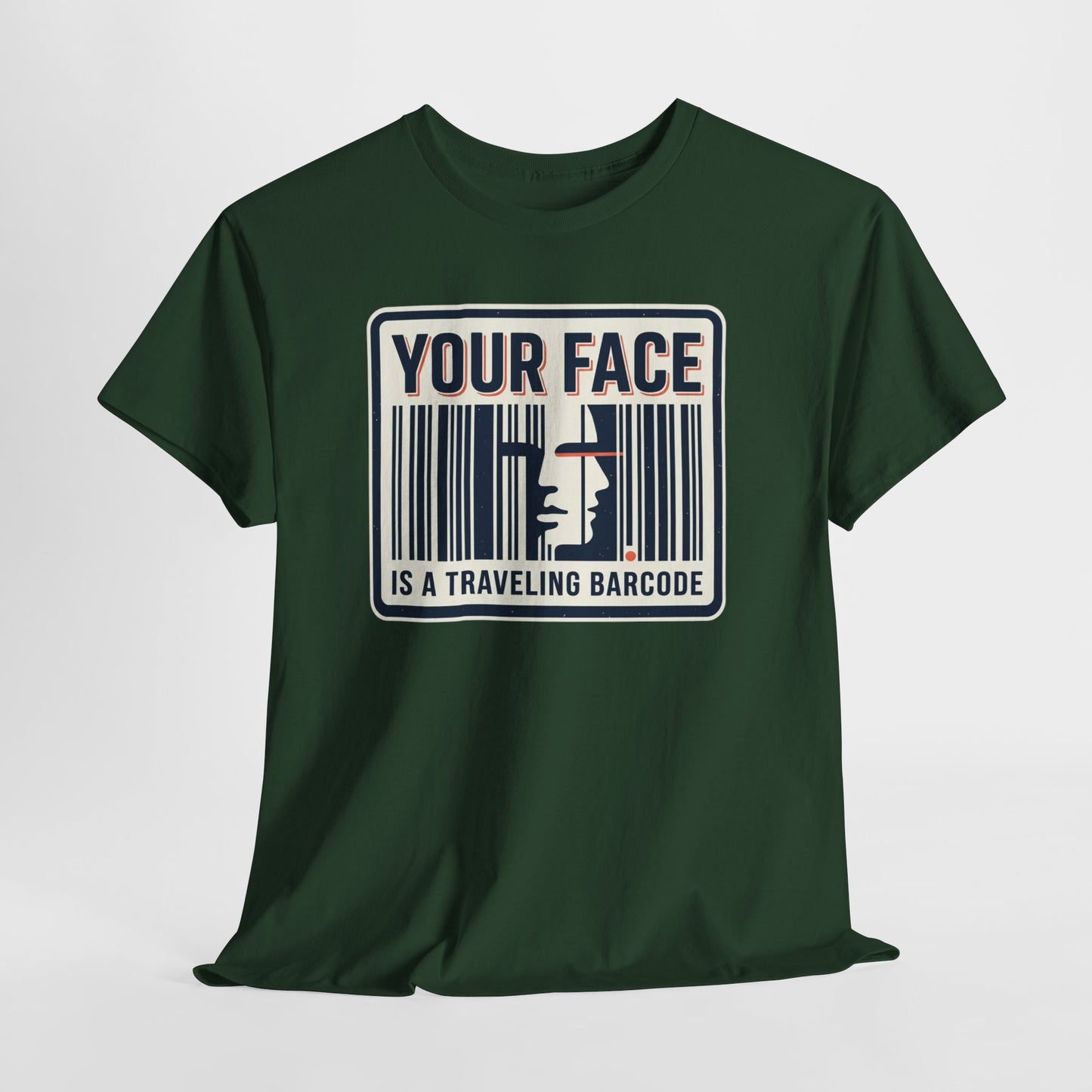 "Your Face Is a Traveling Barcode" Graphic Tee