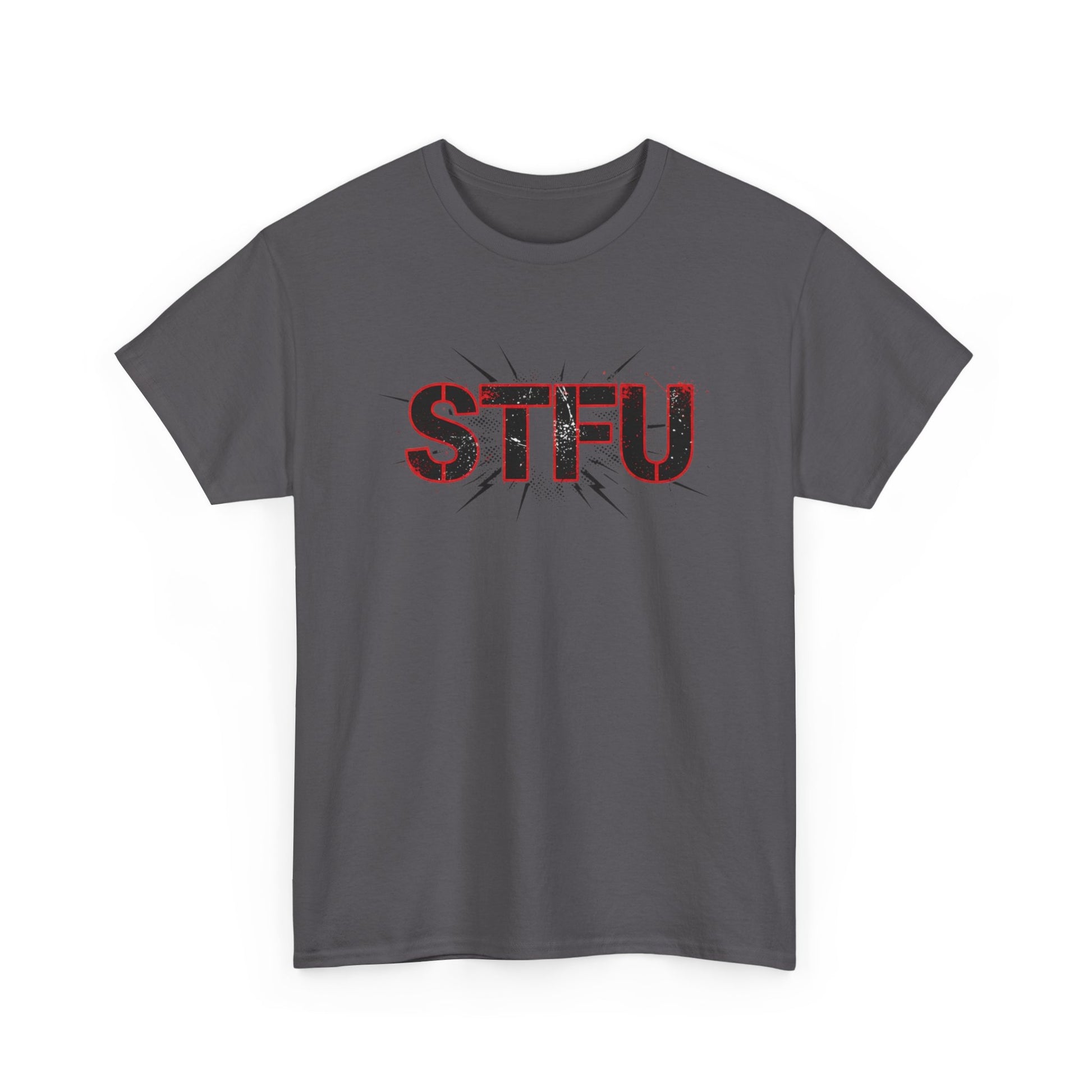 STFU Graphic Tee — Bold Distressed Text Shirt for Statement Style Printify