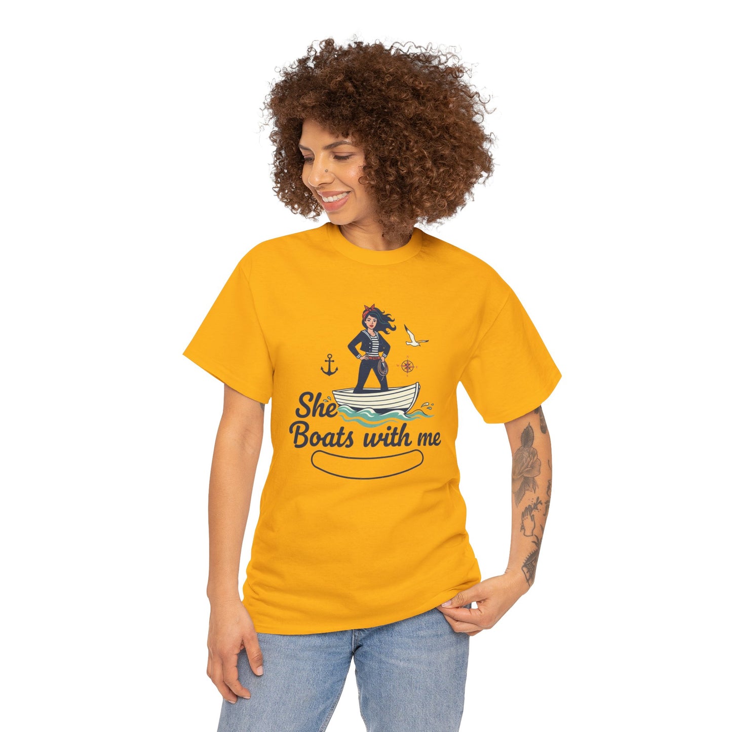 T-Shirt — "She Boats With Me" Nautical Couple Tee Printify