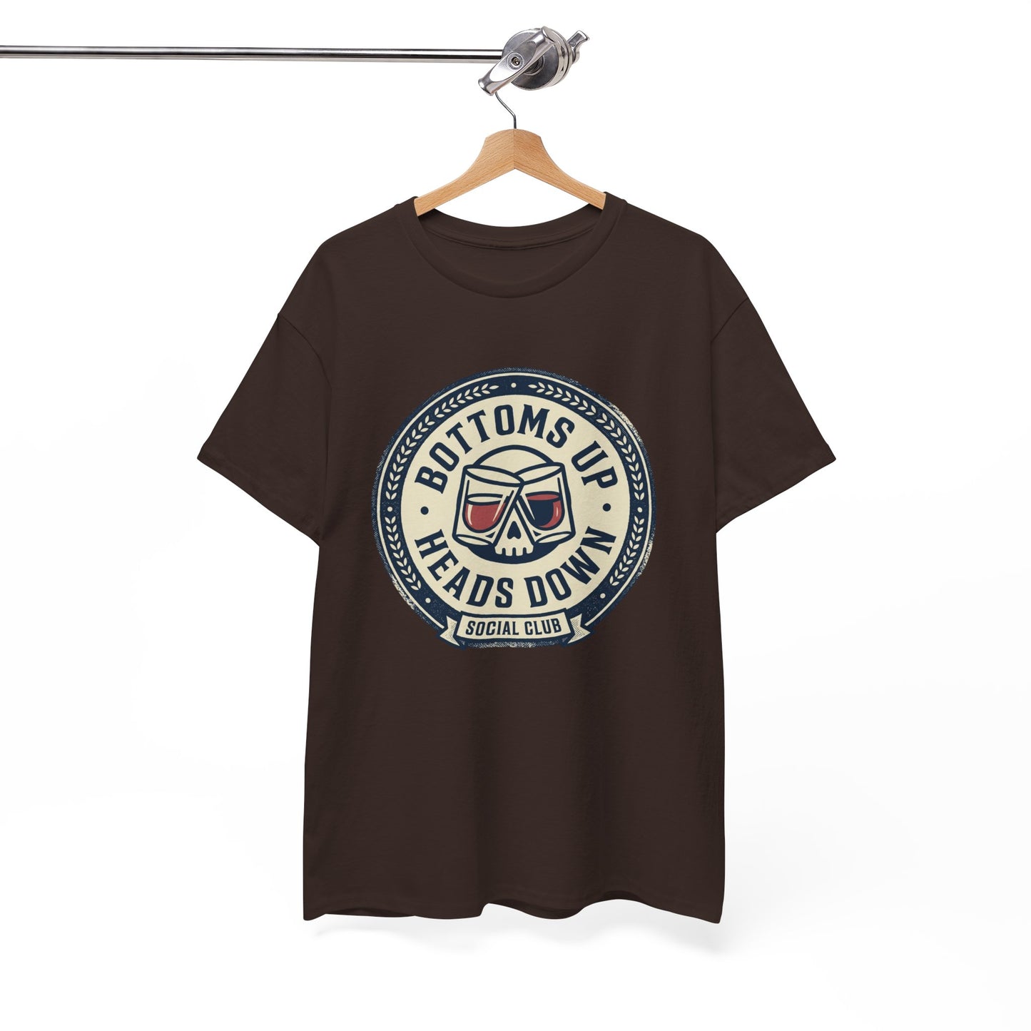 "Bottoms Up Heads Down" Skull Beer Logo Tee