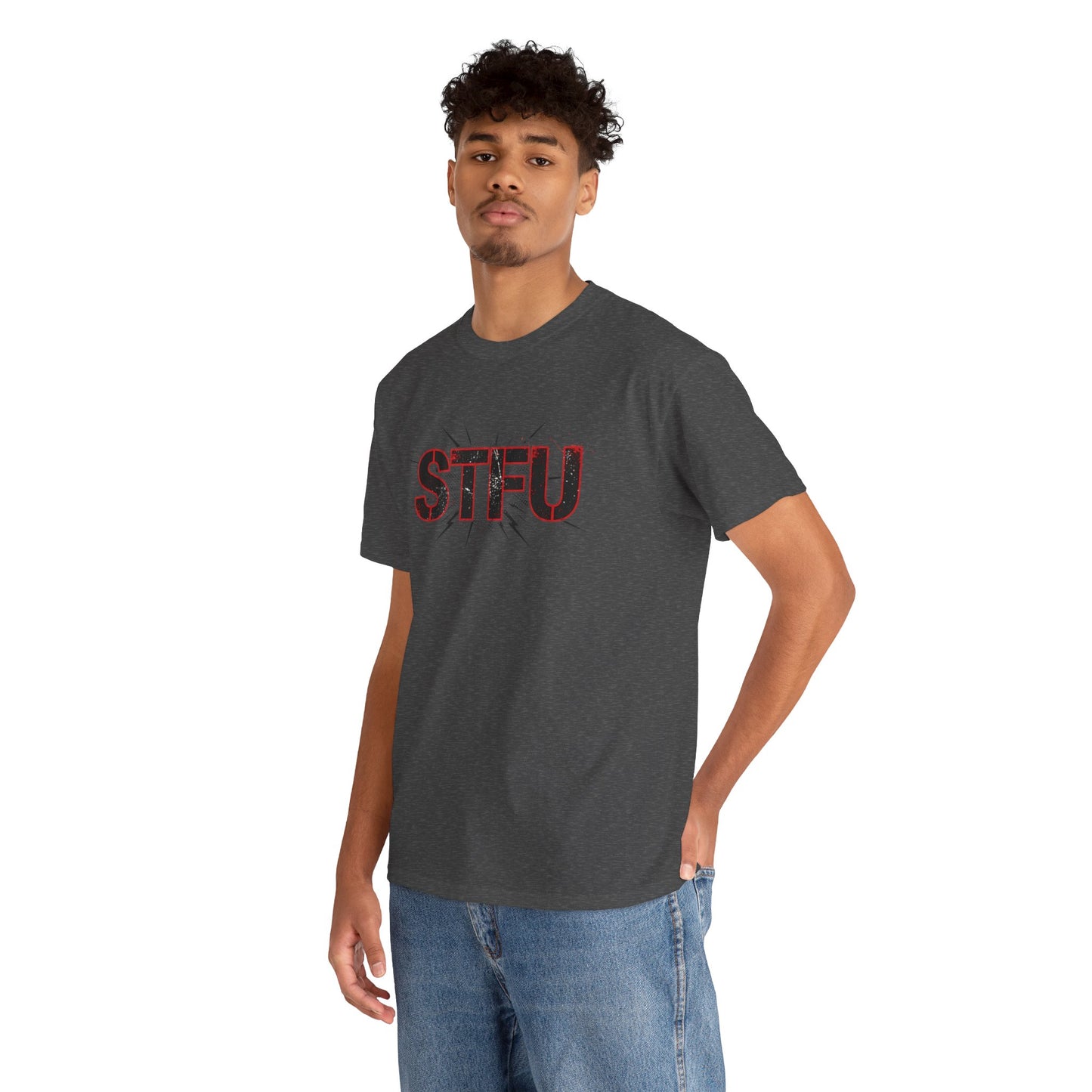STFU Graphic Tee — Bold Distressed Text Shirt for Statement Style Printify
