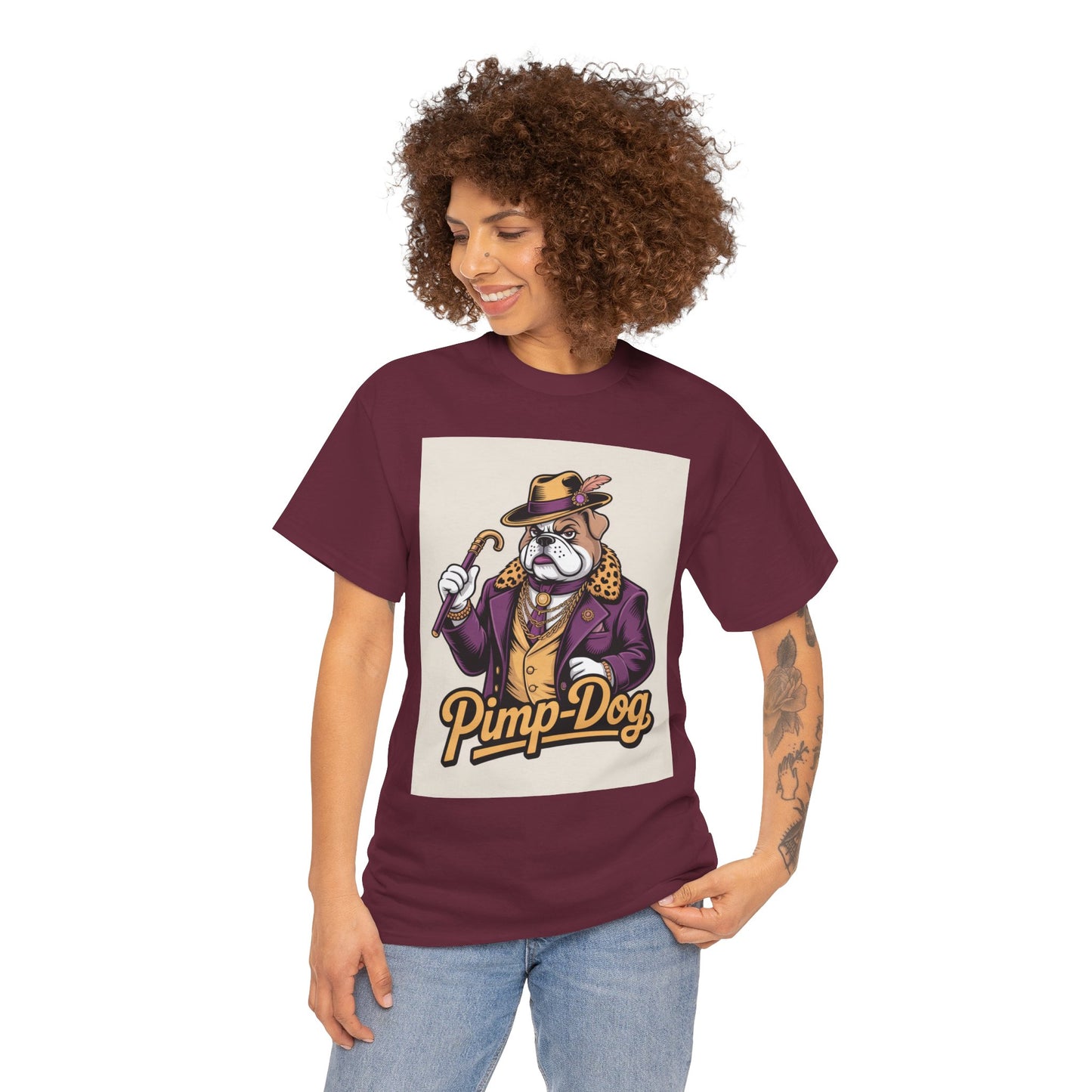 Pimp-Dog Graphic Tee — Retro Bulldog Character Shirt Printify