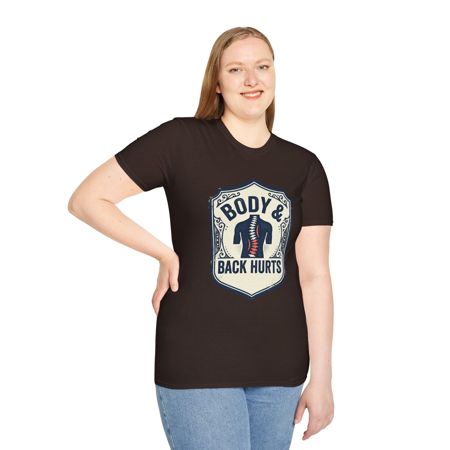 Back Hurts T-Shirt — Body & Back Hurts Graphic Tee for Spine Pain Relief Awareness