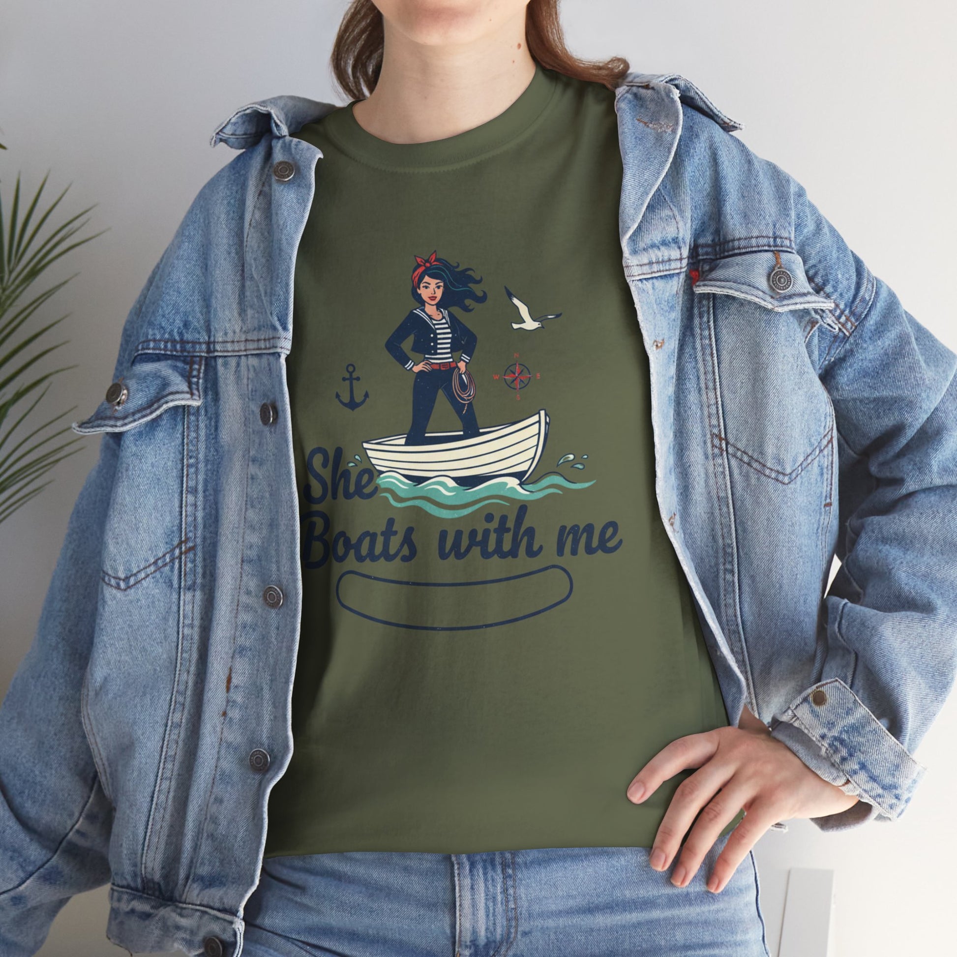 T-Shirt — "She Boats With Me" Nautical Couple Tee Printify