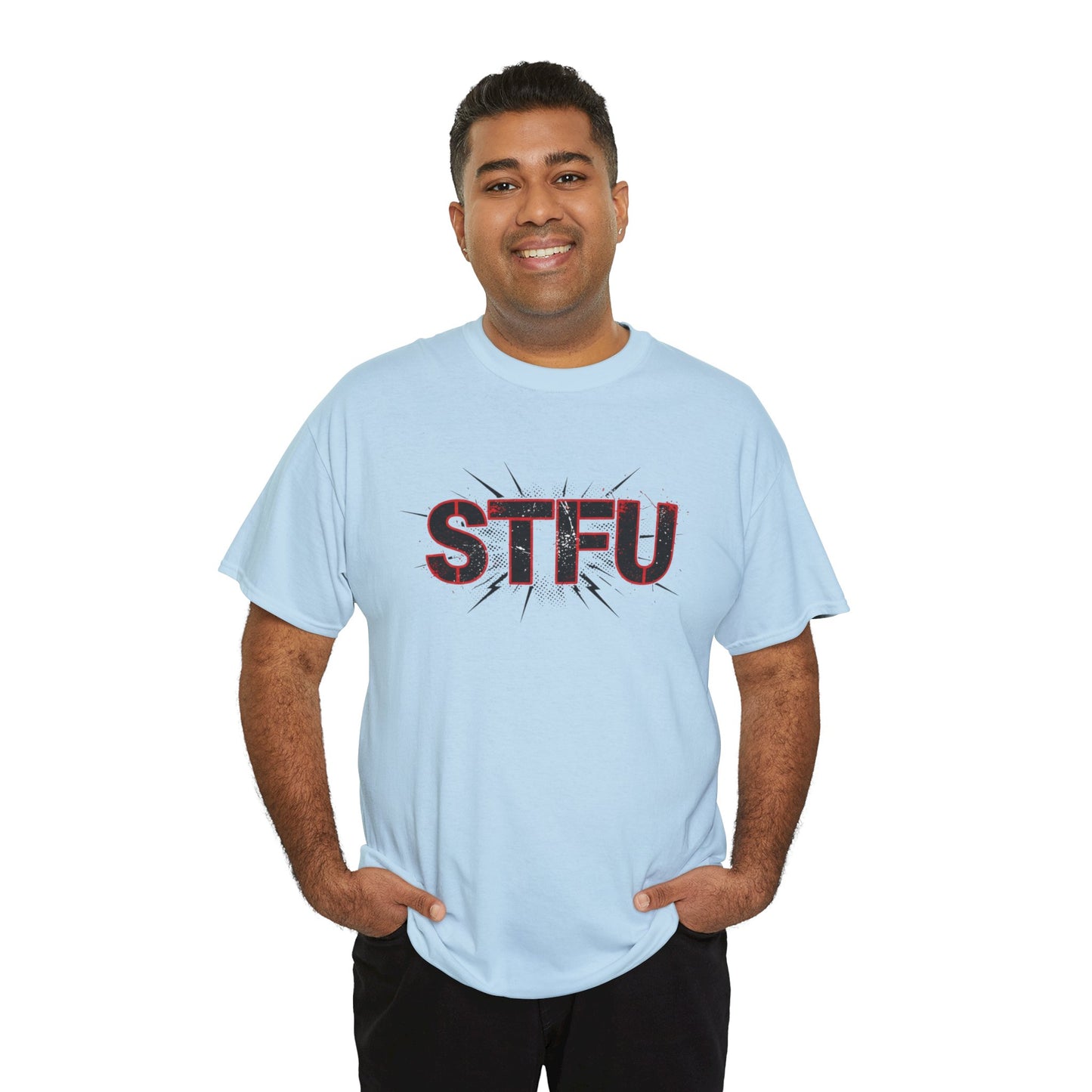 STFU Graphic Tee — Bold Distressed Text Shirt for Statement Style Printify