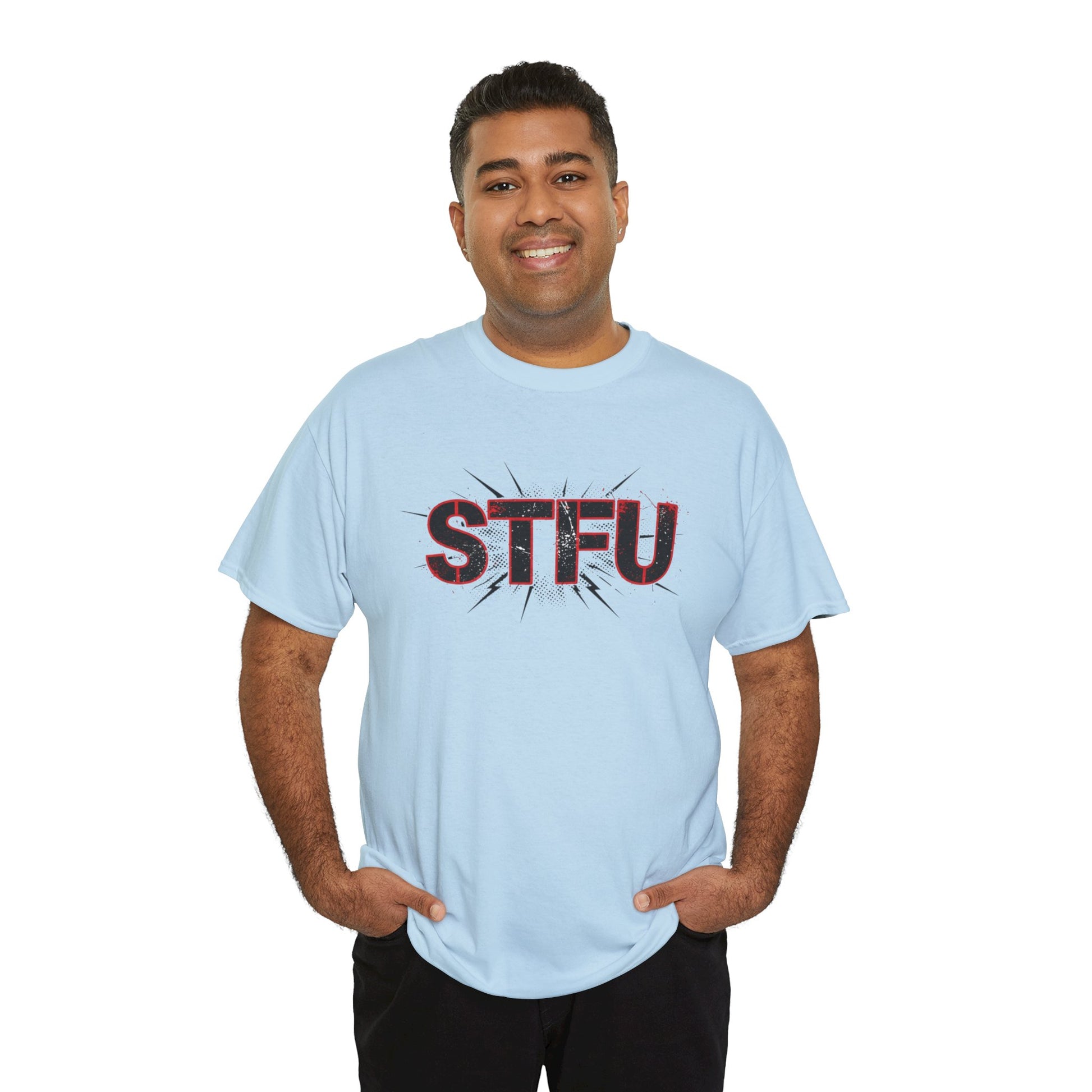STFU Graphic Tee — Bold Distressed Text Shirt for Statement Style Printify