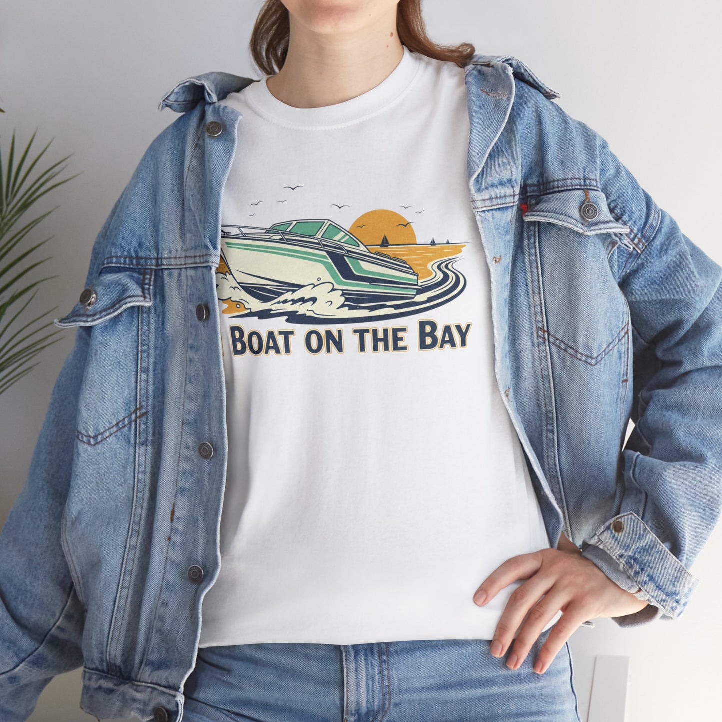 Boat on the Bay T-Shirt — Retro Motorboat Sunset Tee Printify